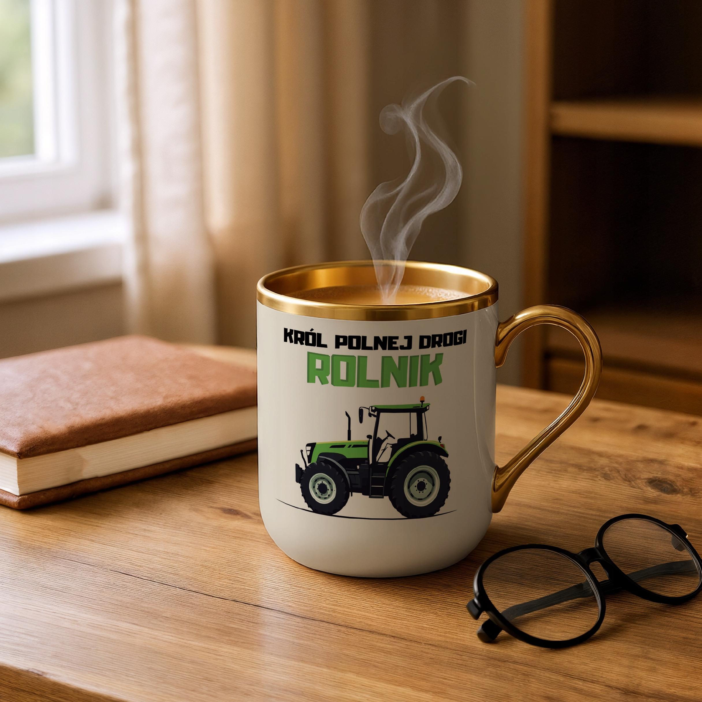 Kubek Premium Złoty Ecru Rolnik Dla Rolnika Traktor Zabawny Prezent