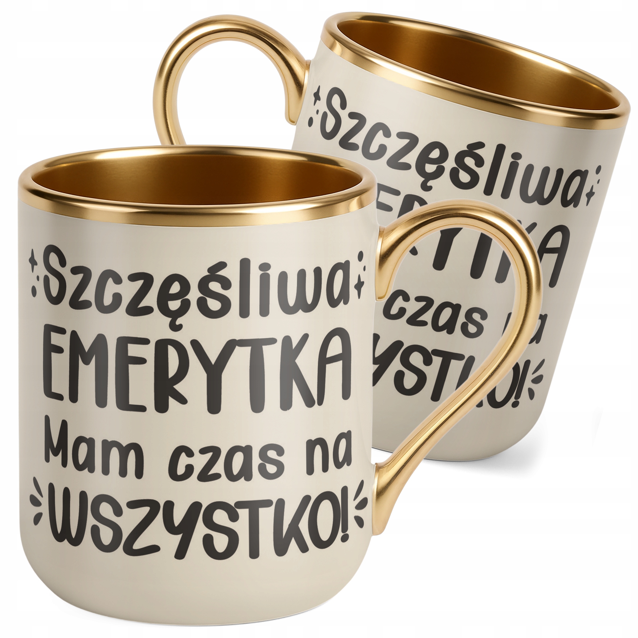 Kubek Premium Złoty Ecru Z okazji Emerytury Dla Emerytki Prezent