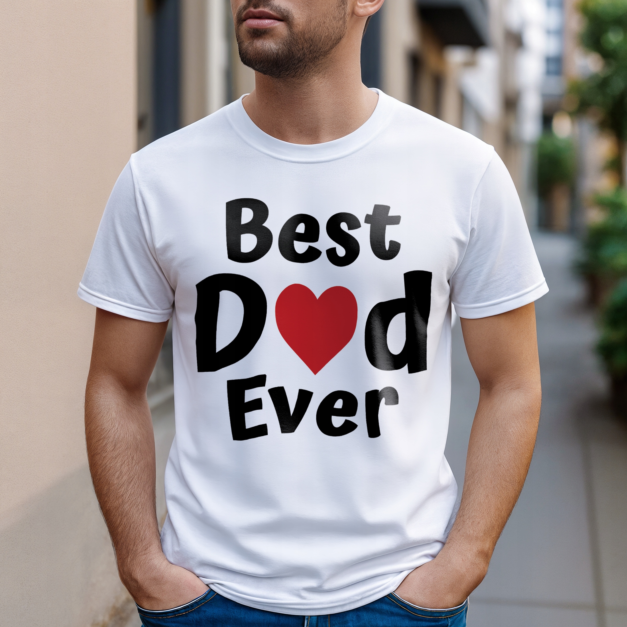 Koszulka biała męska Best Dad Ever Dzień Ojca Prezent