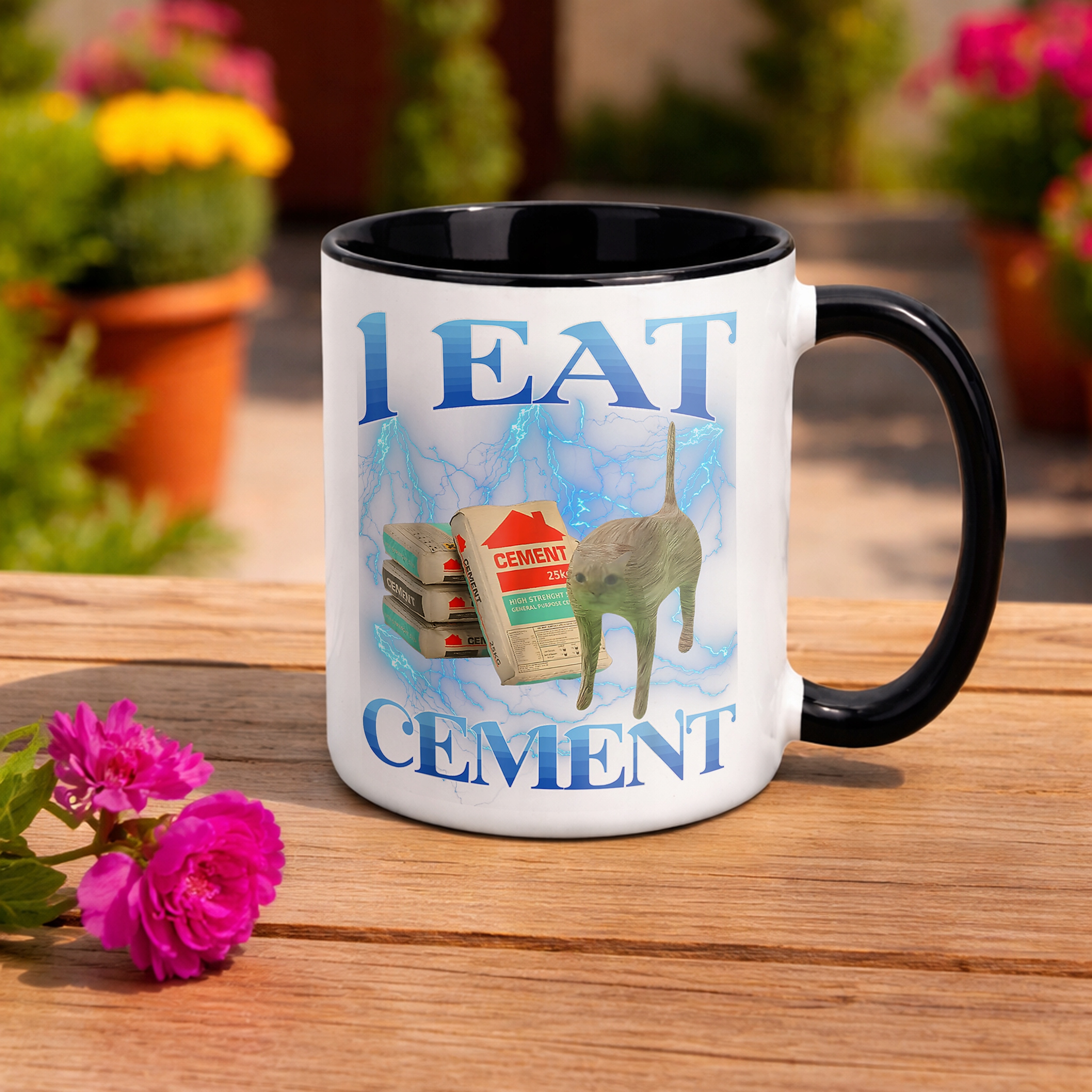 Kubek Czarny I Eat Cement viral tiktok brainrot mem