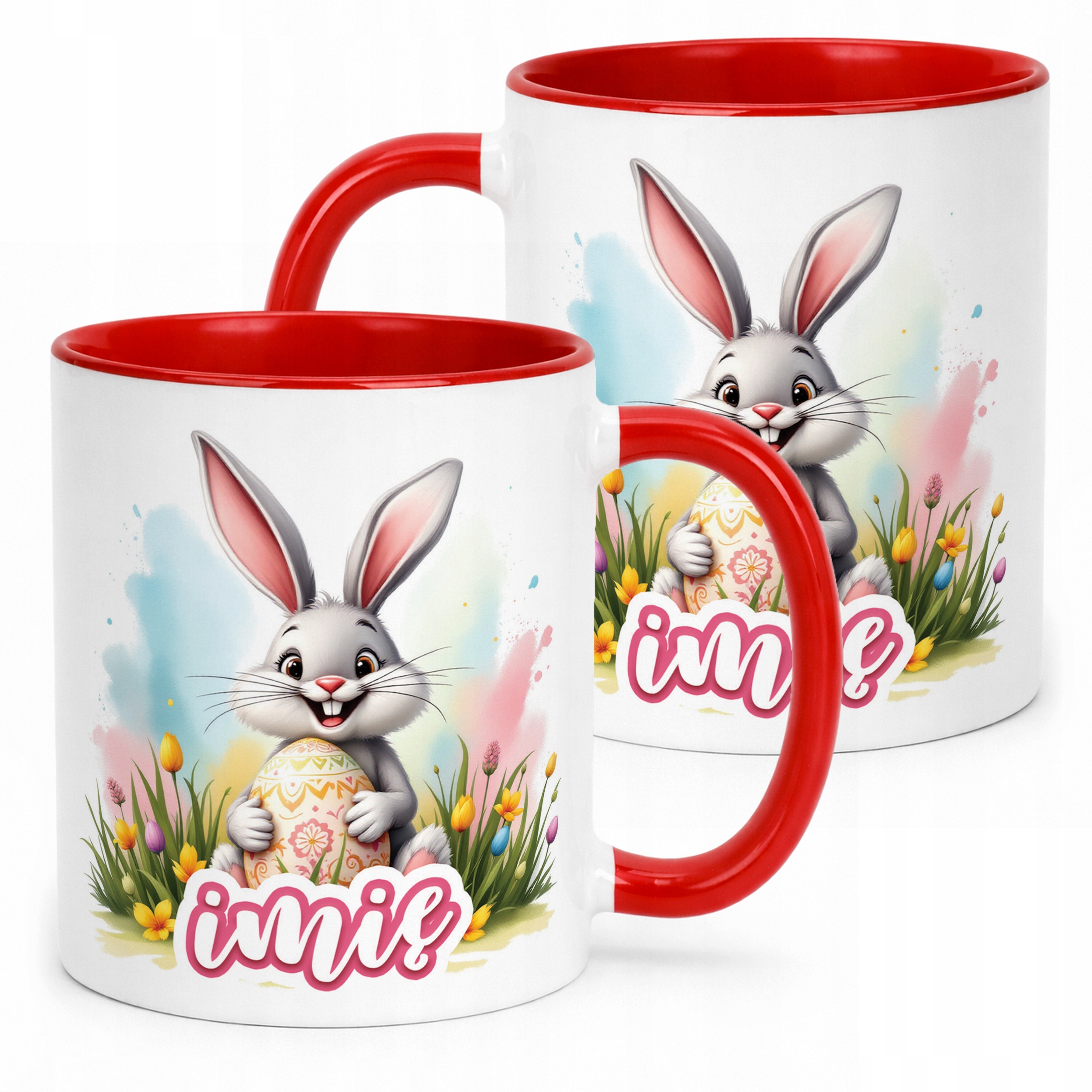 Kubek Czerwony Personalizowany Wielkanoc Prezent Zając Wiosna