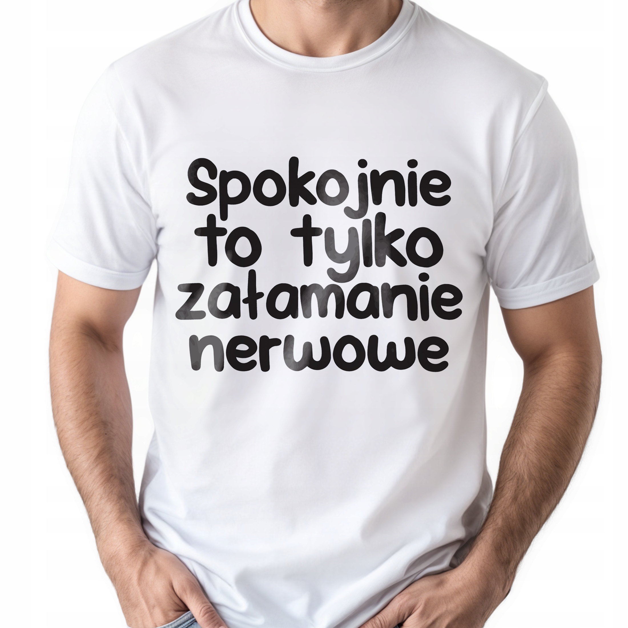 Koszulka biała męska Spokojnie To Tylko Załamanie Nerwowe Prezent r. 3XL