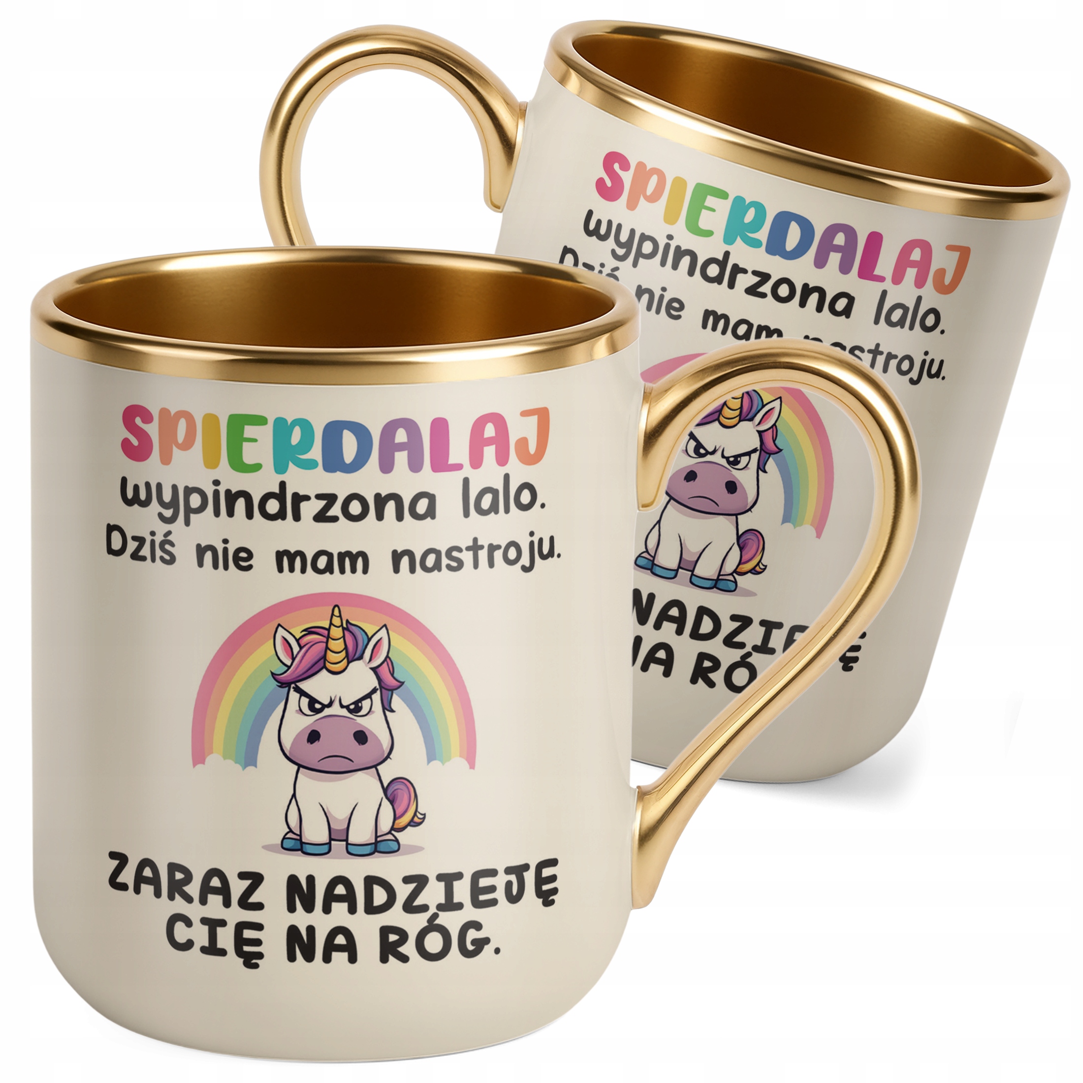 Kubek Premium Złoty Ecru Spie***laj Wypindrzona Lalo Śmieszny Zabawny