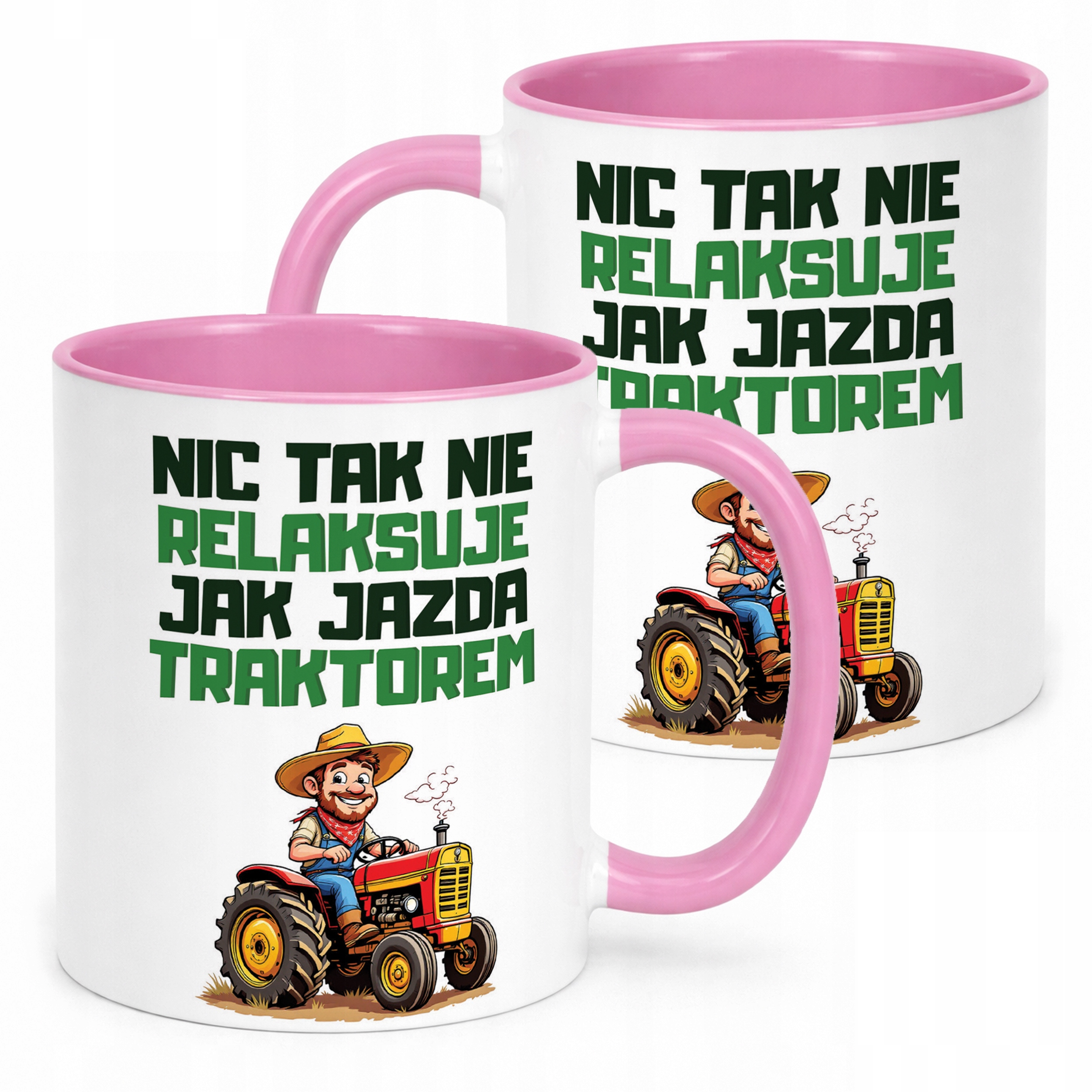 Kubek Różowy Rolnik Dla Rolnika Traktor Zabawny Prezent Upominek