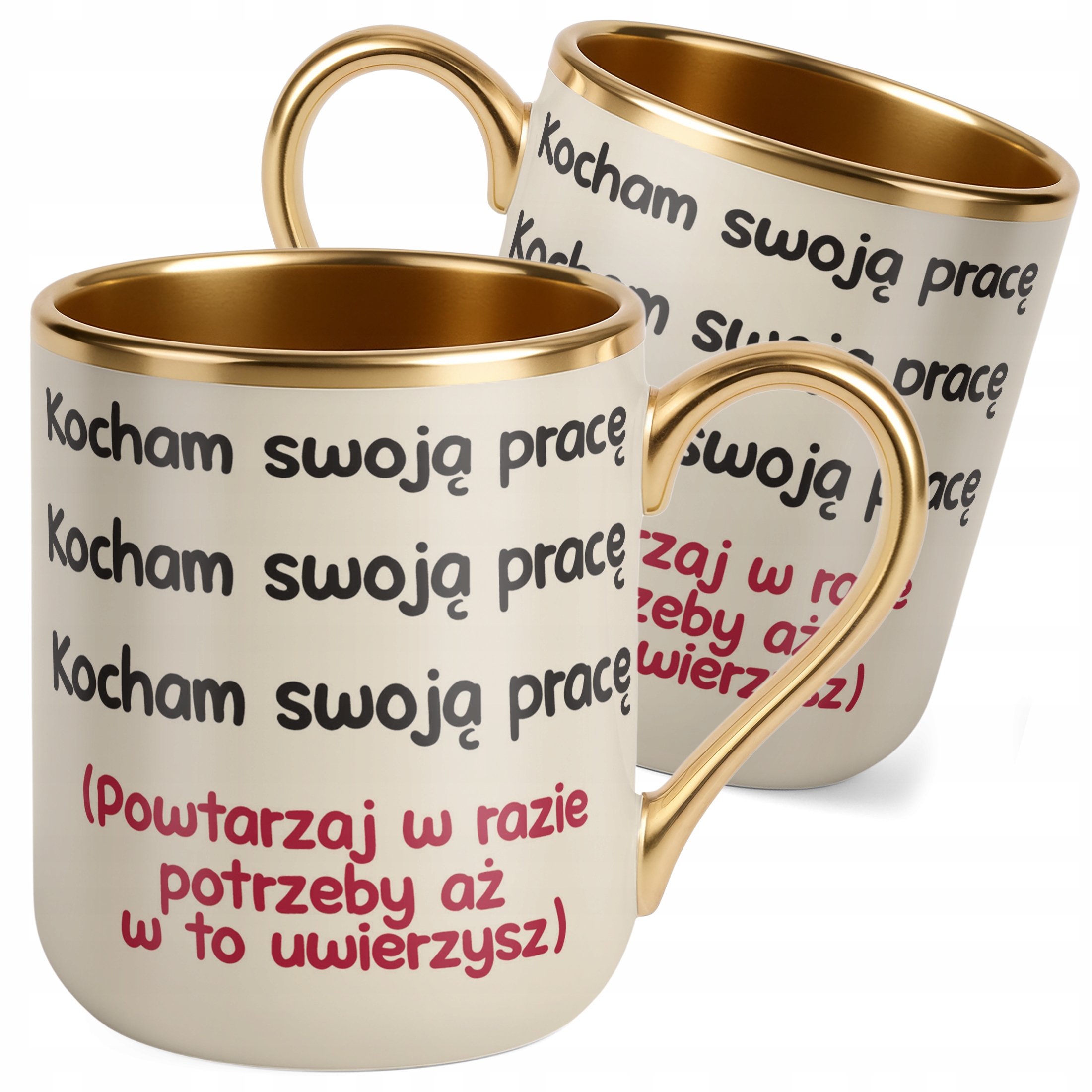 Kubek Premium Złoty Ecru Kocham Swoją Pracę Śmieszny Zabawny