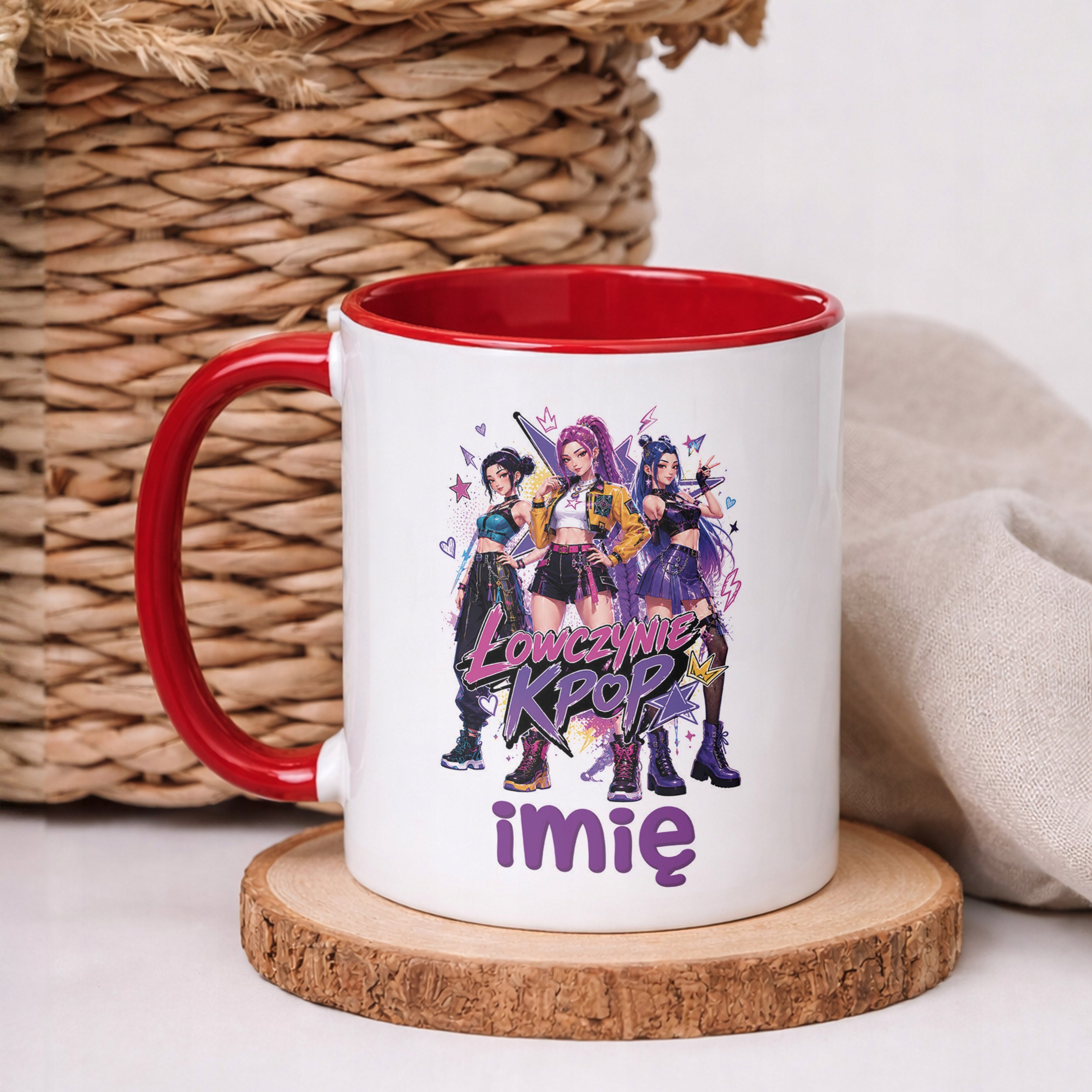 Kubek Czerwony z nadrukiem personalizowany ŁOWCZYNIE KPOP Prezent