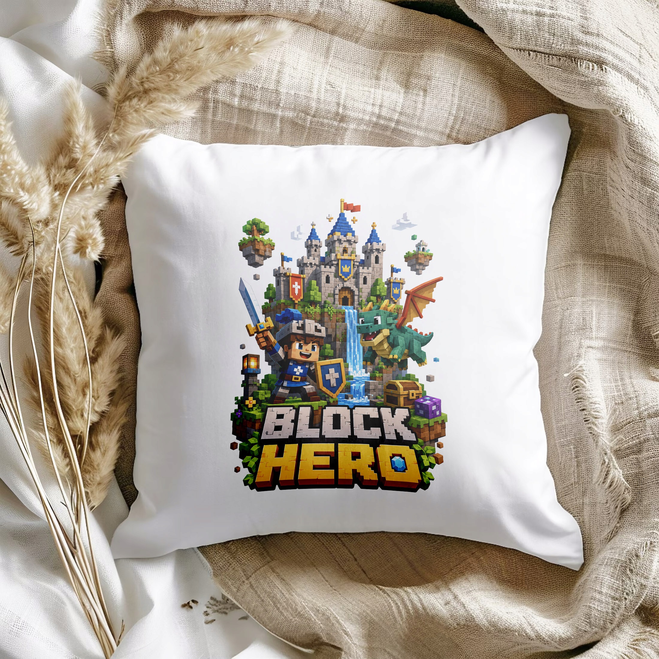 Zestaw Kubek Czerwony Poduszka Z Nadrukiem BLOCK HERO Gra Prezent