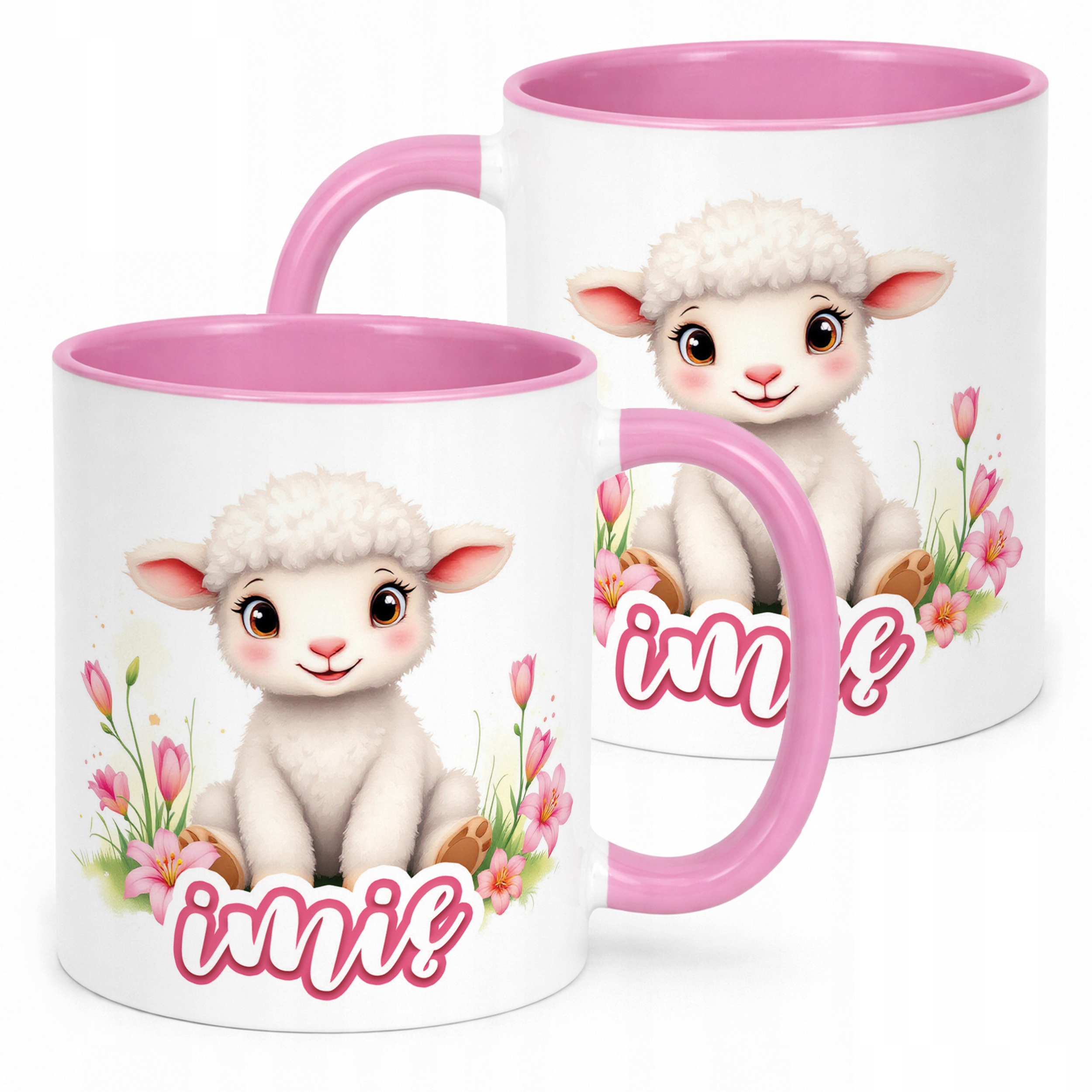 Kubek Różowy Personalizowany Wielkanoc Prezent Baranek Wiosna