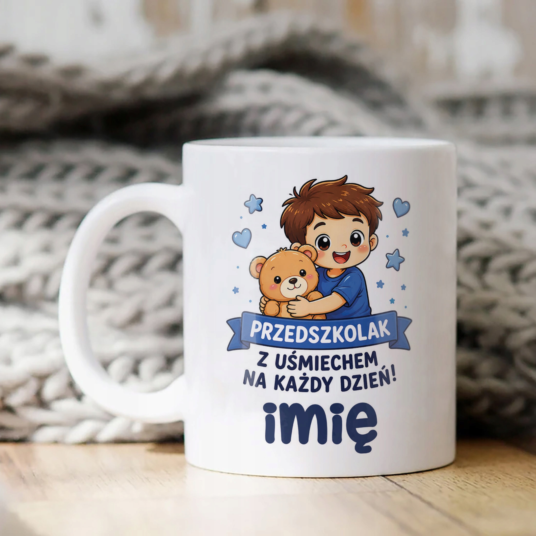 Biały Kubek z nadrukiem personalizowany Przedszkolak Szkoła Dla Dzieci