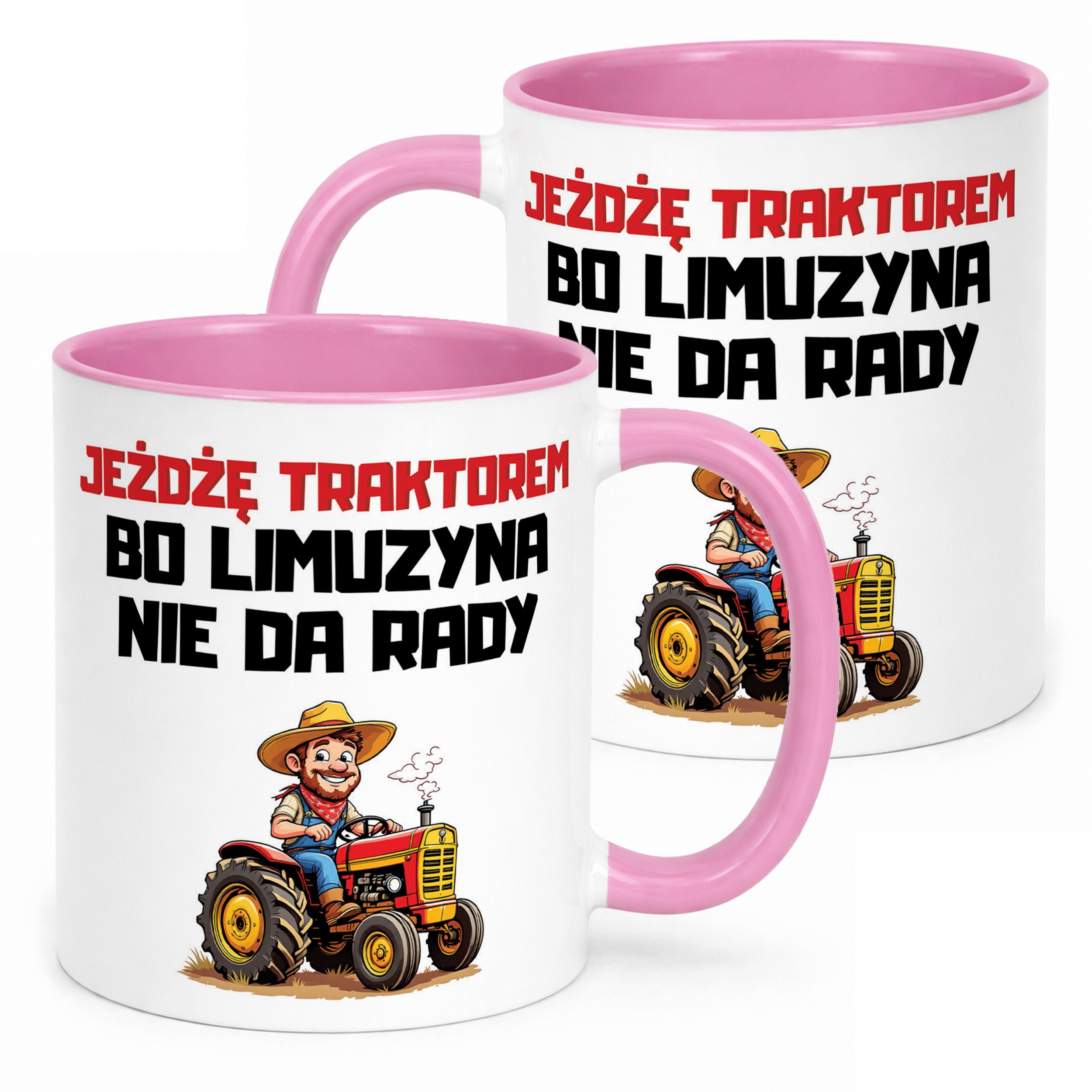 Kubek Różowy Rolnik Dla Rolnika Traktor Zabawny Prezent Upominek