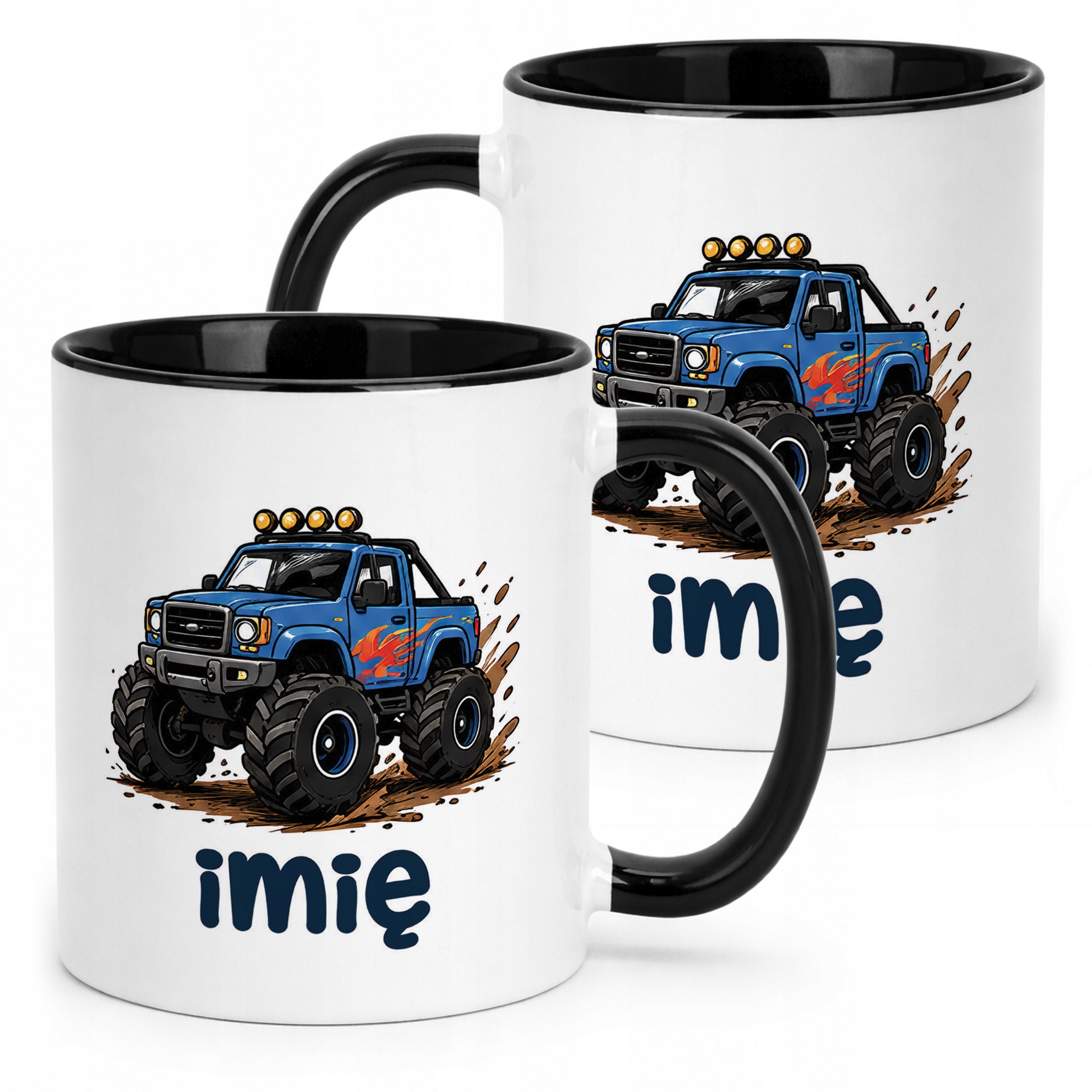 Kubek Czarny z nadrukiem personalizowany Monster Truck Dla Dzieci Prezent