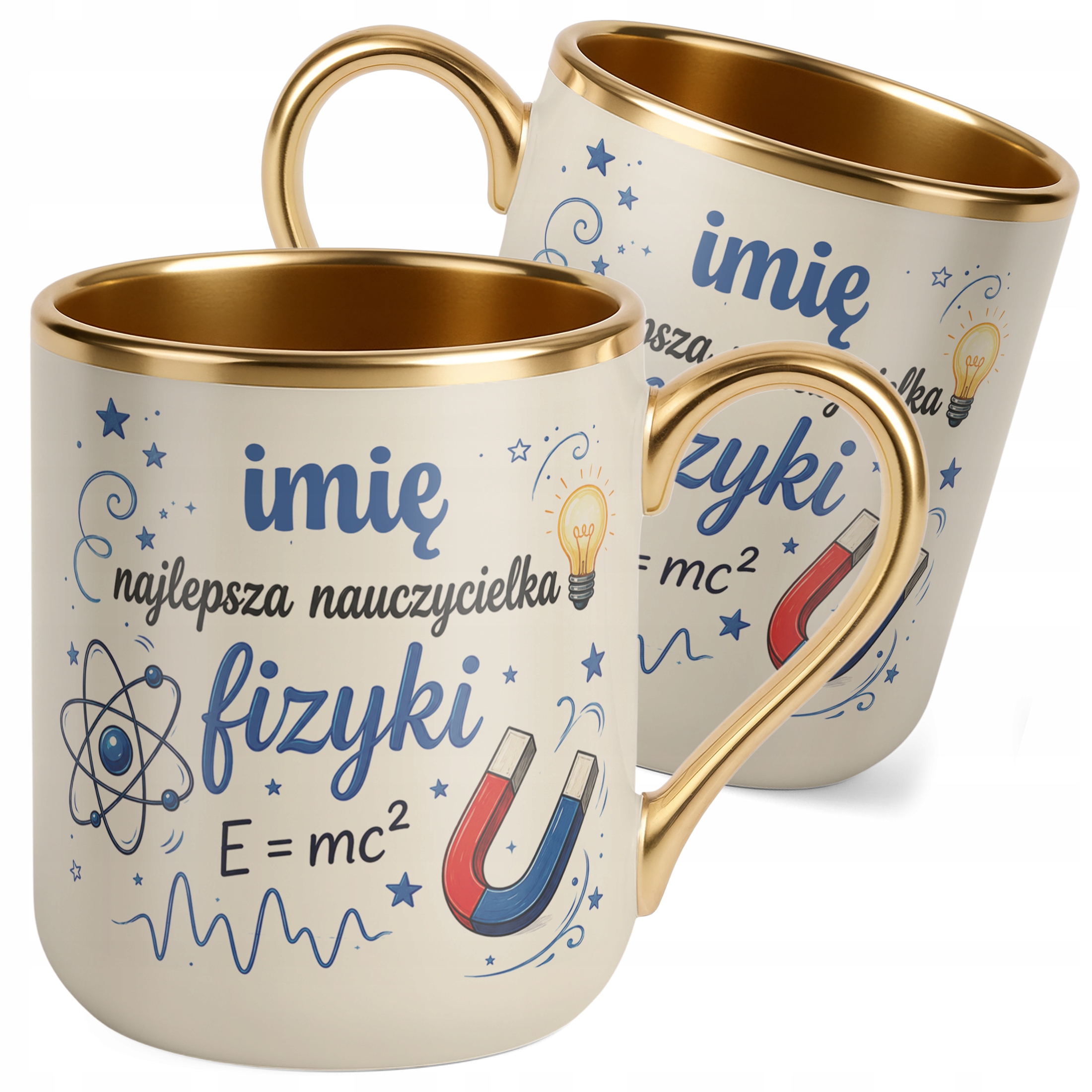 Kubek Premium Złoty Ecru z Imieniem Dzień Nauczyciela Fizyka Prezent