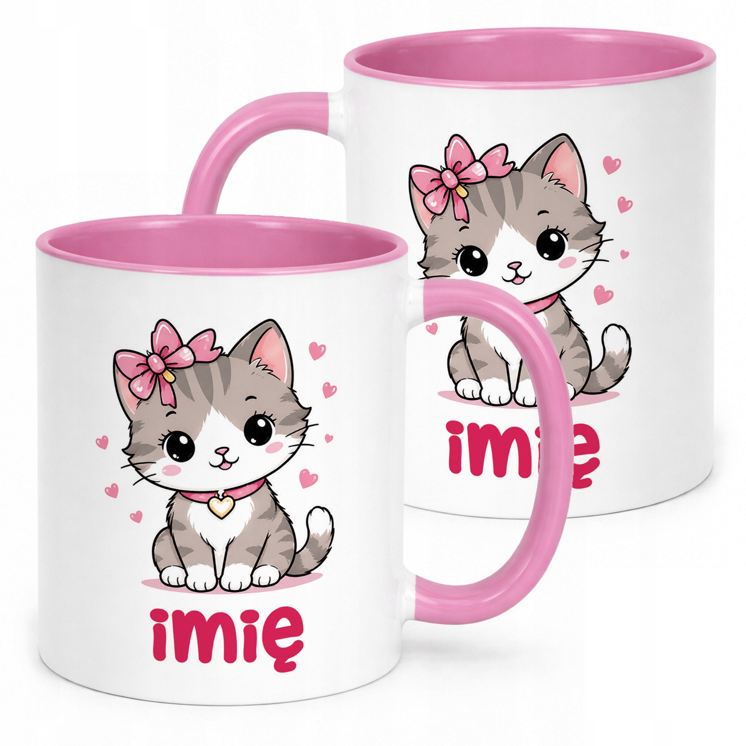 Kubek Różowy z nadrukiem personalizowany Uroczy Kotek Dla Dzieci Prezent