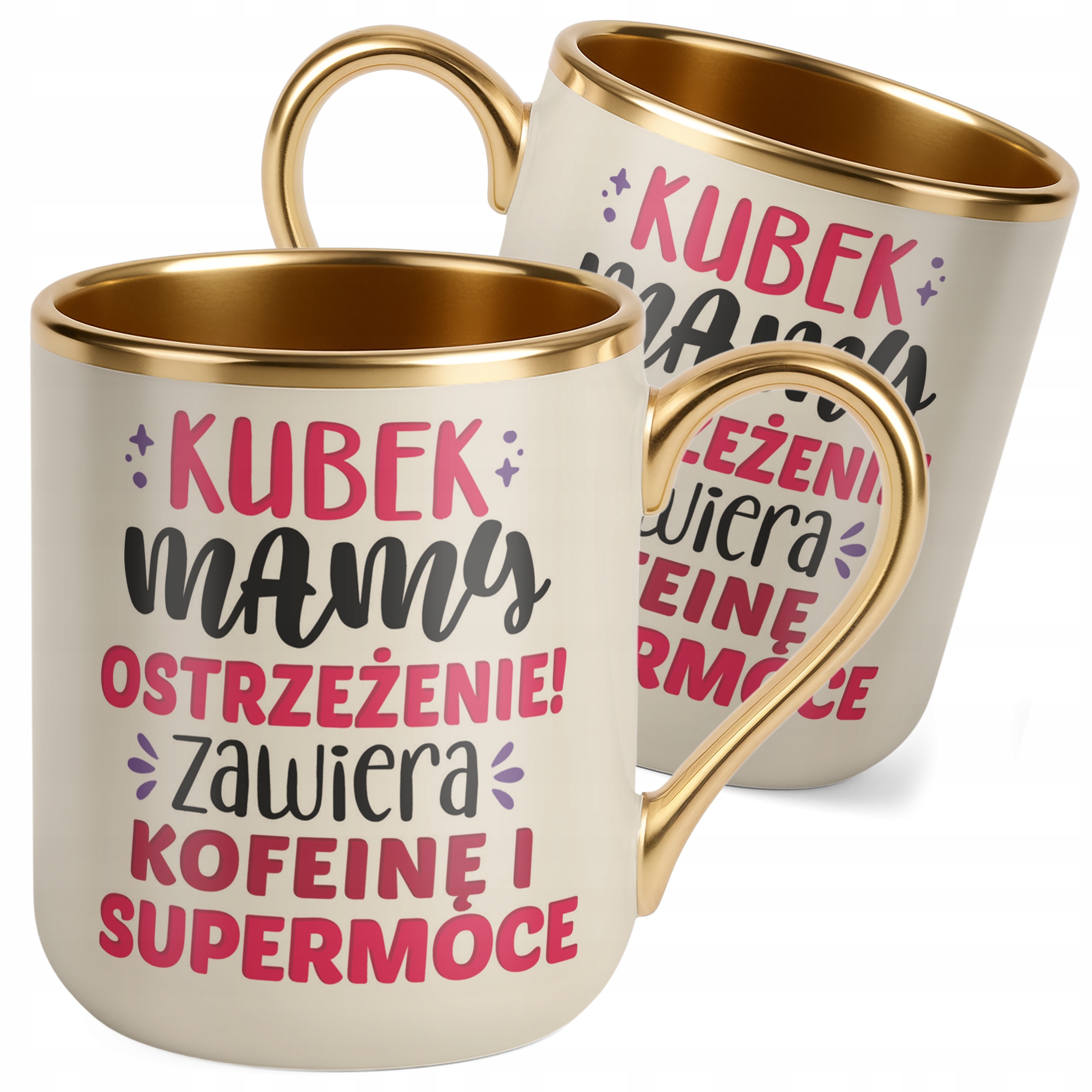 Kubek Premium Złoty Ecru Dzień Matki Prezent Kubek Mamy Ostrzeżenie