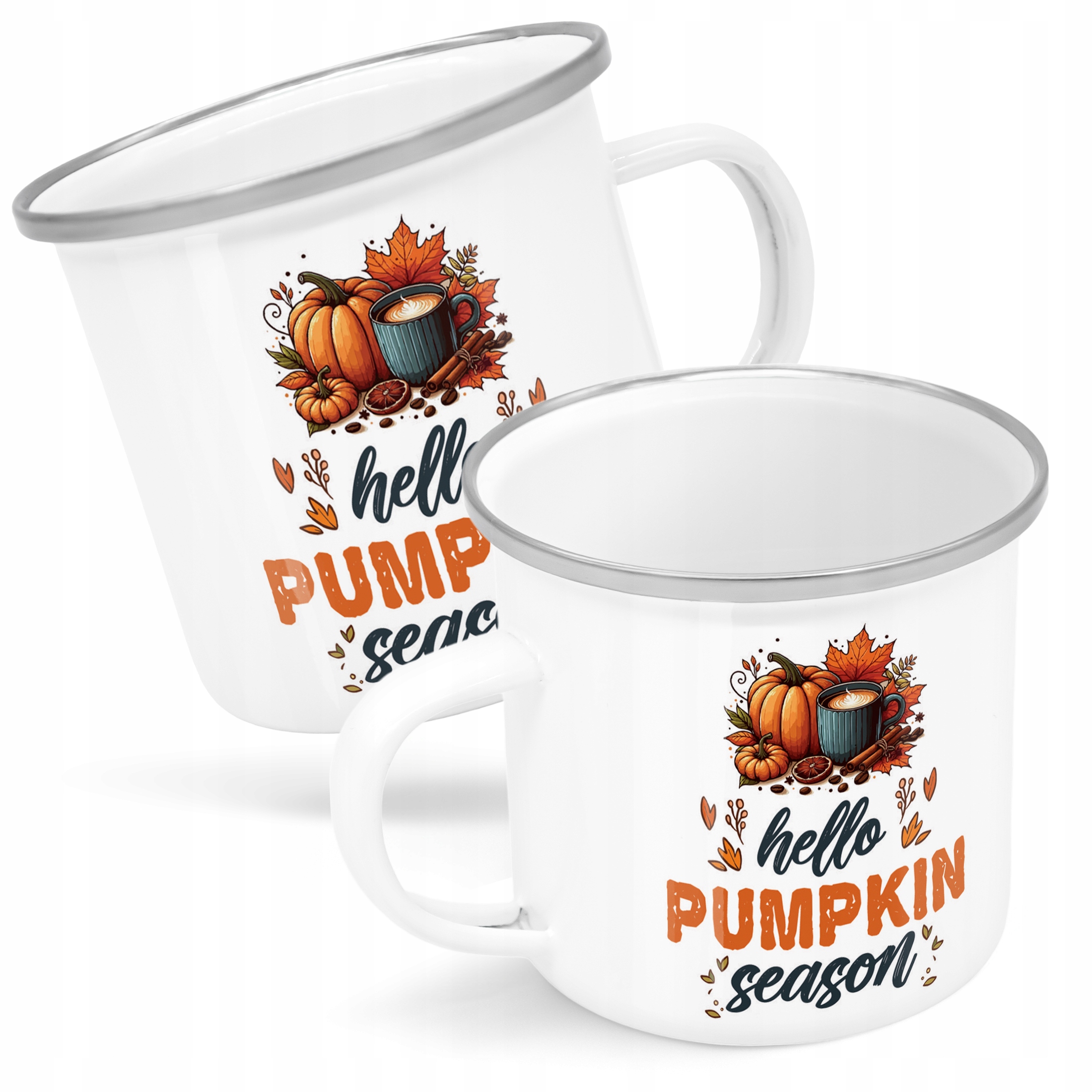 Emaliowany Kubek Garnuszek Jesienny Jesień Hello Pumpkin Dynia Prezent