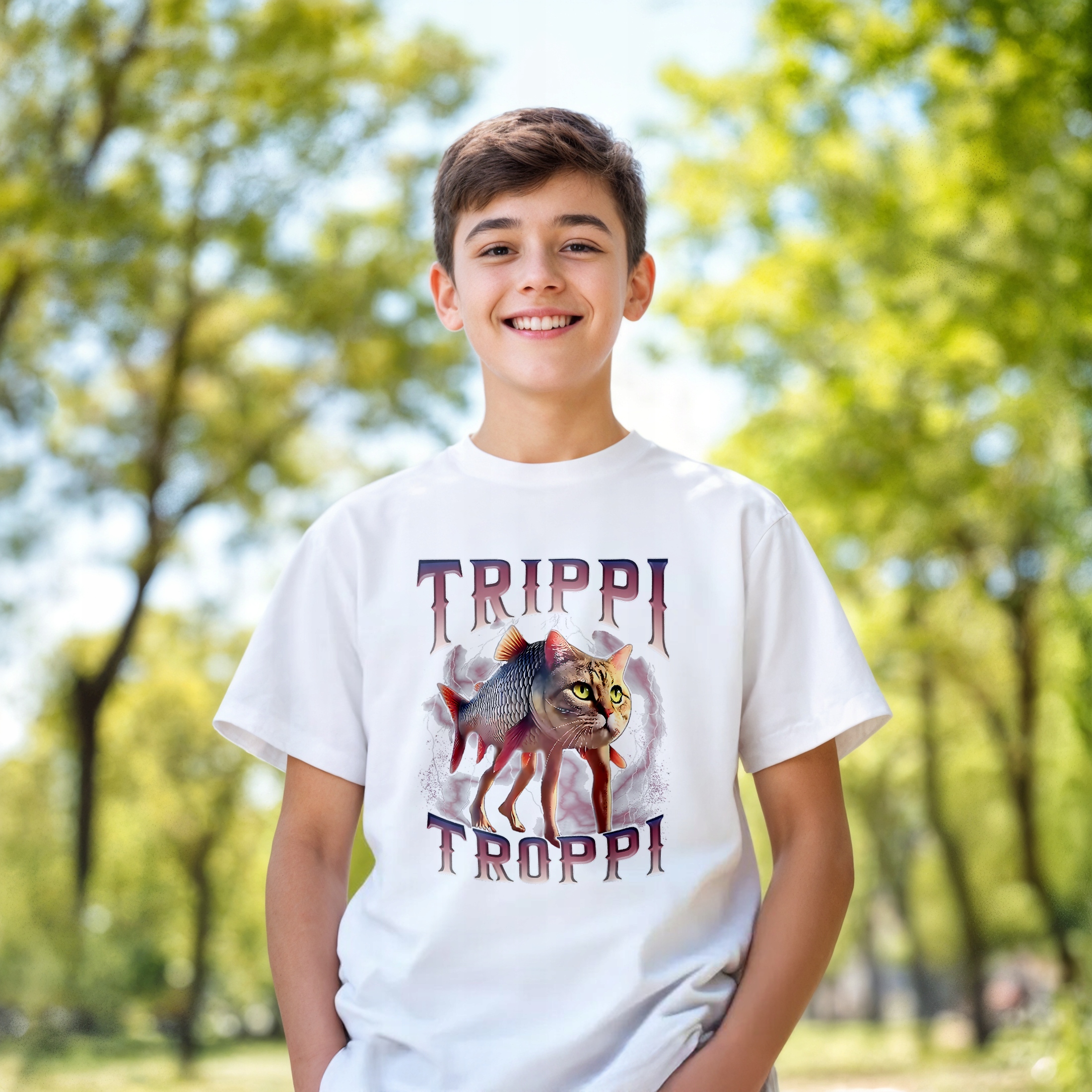Koszulka biała dziecięca Trippi Troppi viral tiktok brainrot mem
