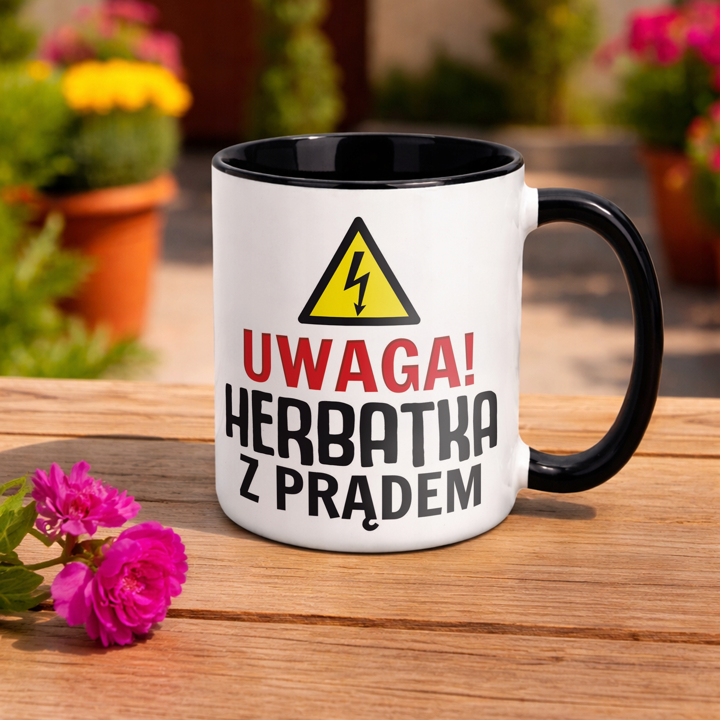 Kubek Czarny Uwaga Herbata Z Prądem Zabawny Prezent Upominek