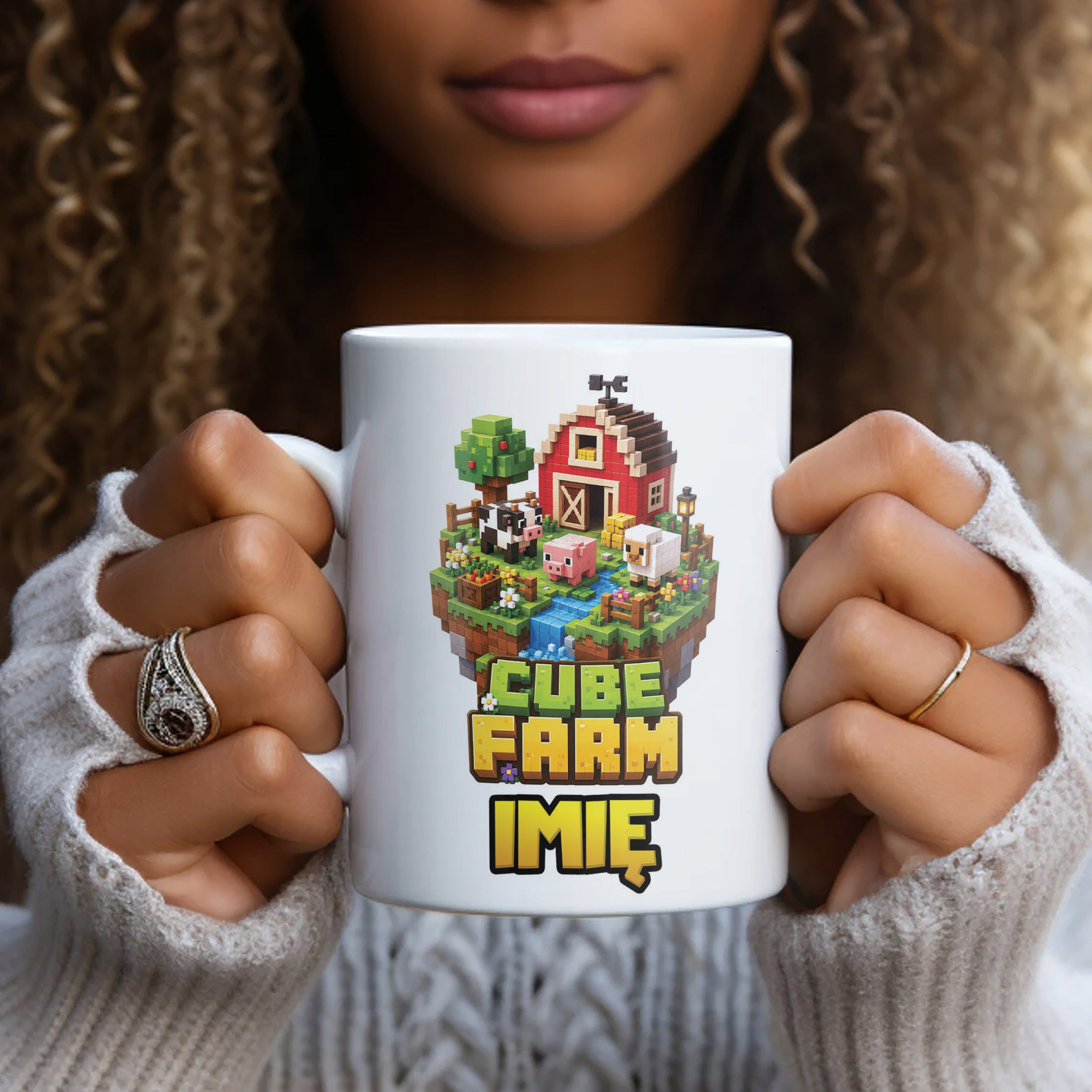 Biały Kubek z nadrukiem personalizowany CUBE FARM Dla Dzieci Prezent