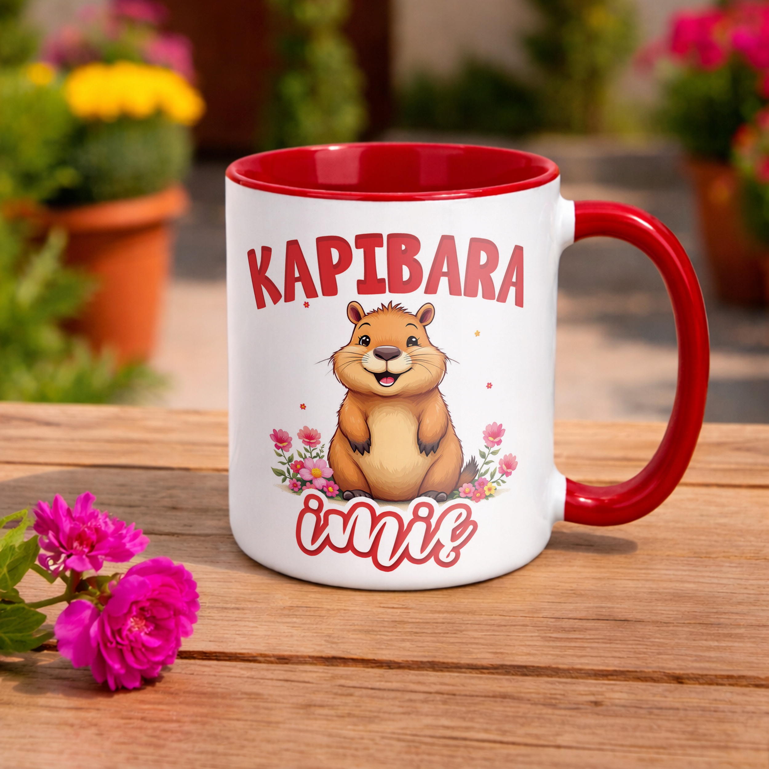 Kubek Czerwony Personalizowany Kapibara Capybara Zwierzak Dla Dzieci