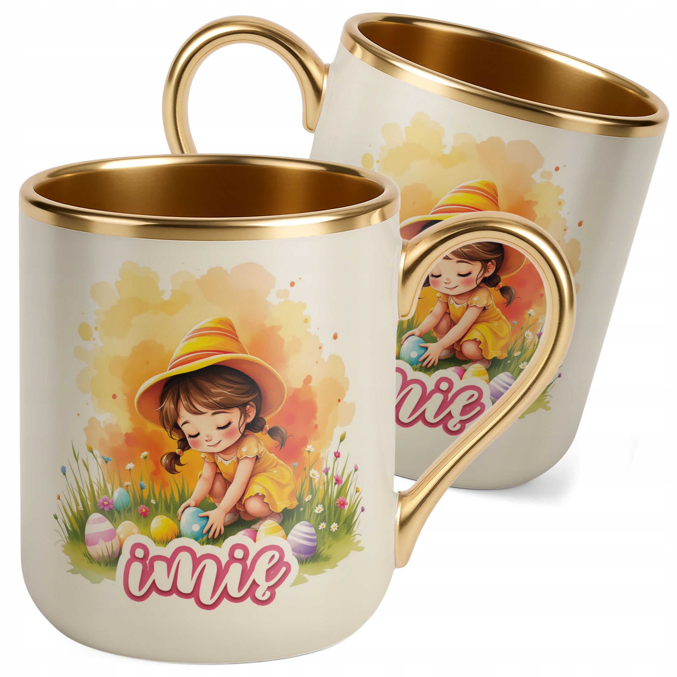 Kubek Premium Złoty Ecru Personalizowany Wielkanoc Prezent Pisanki Wiosna