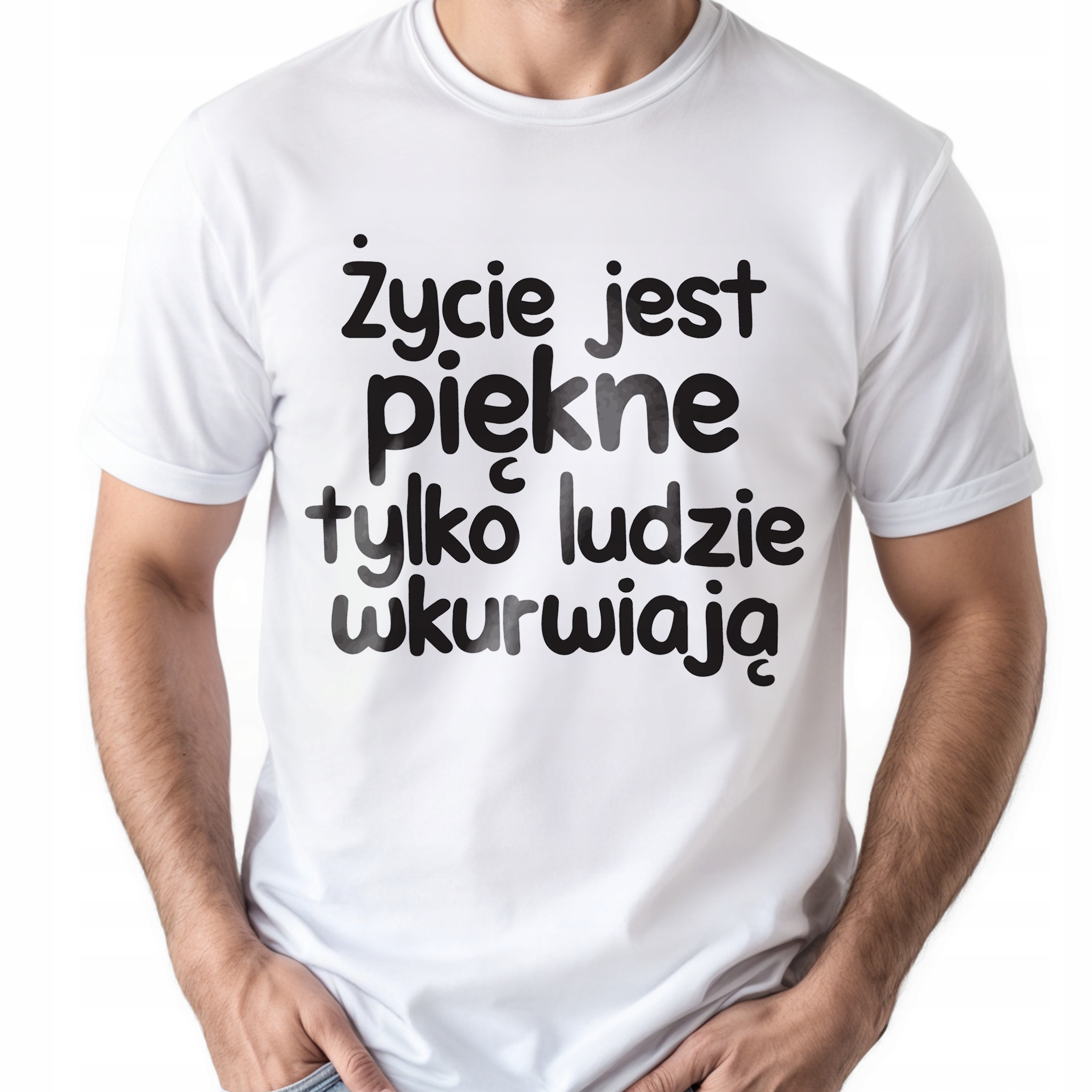 Koszulka biała męska Życie Jest Piękne Zabawny Prezent