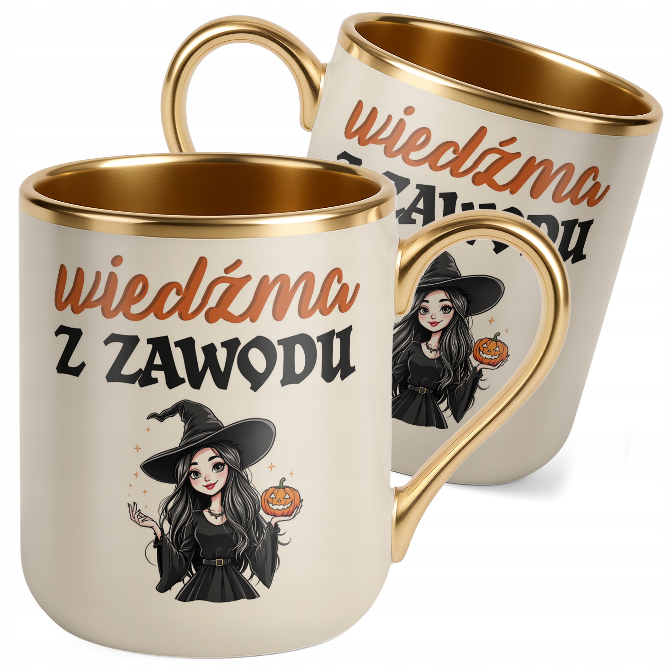 Kubek Premium Złoty Ecru Halloween Wiedźma Z Zawodu Dla Kobiety Prezent