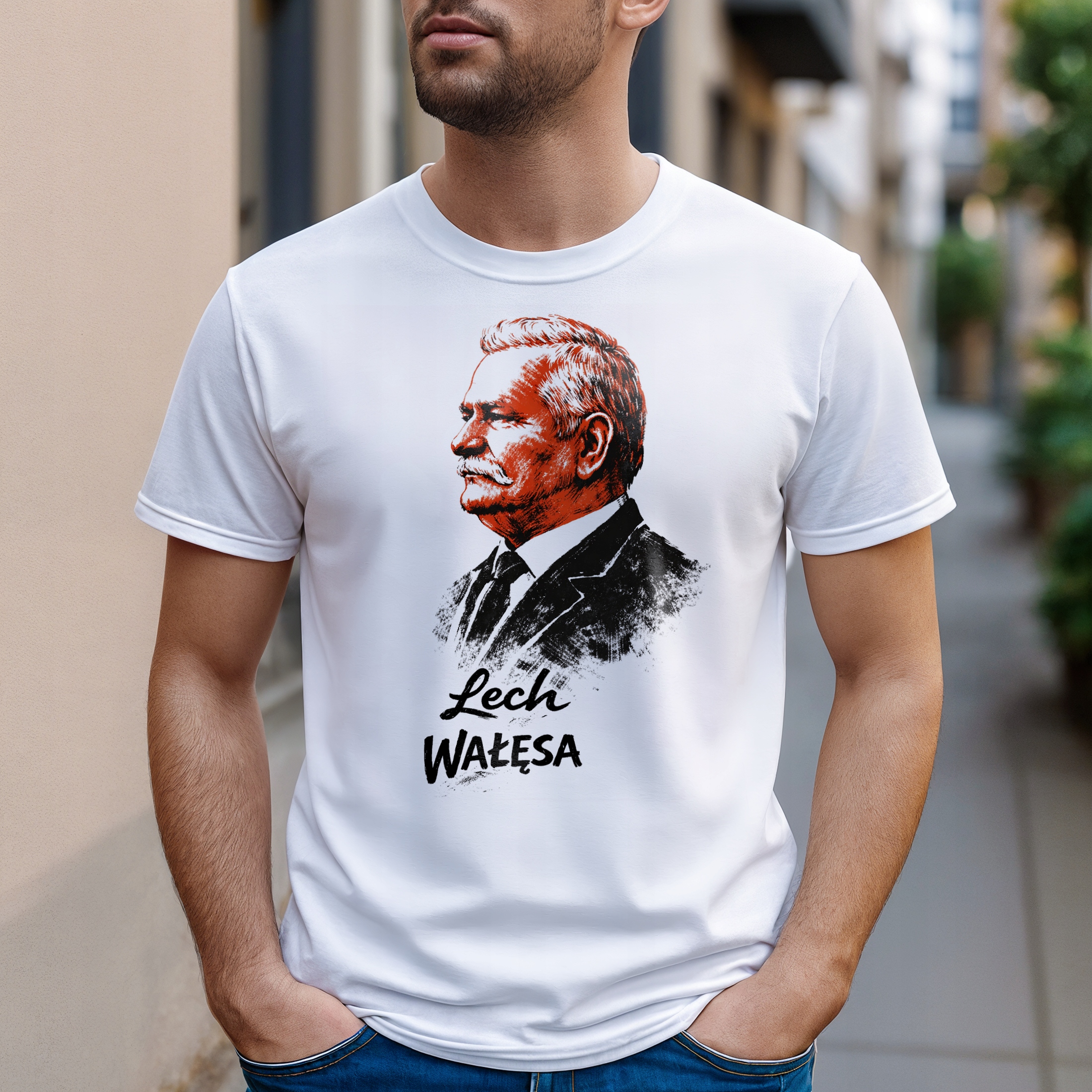 Koszulka biała męska Lech Wałęsa Solidarność Noblista Prezydent r. 3XL