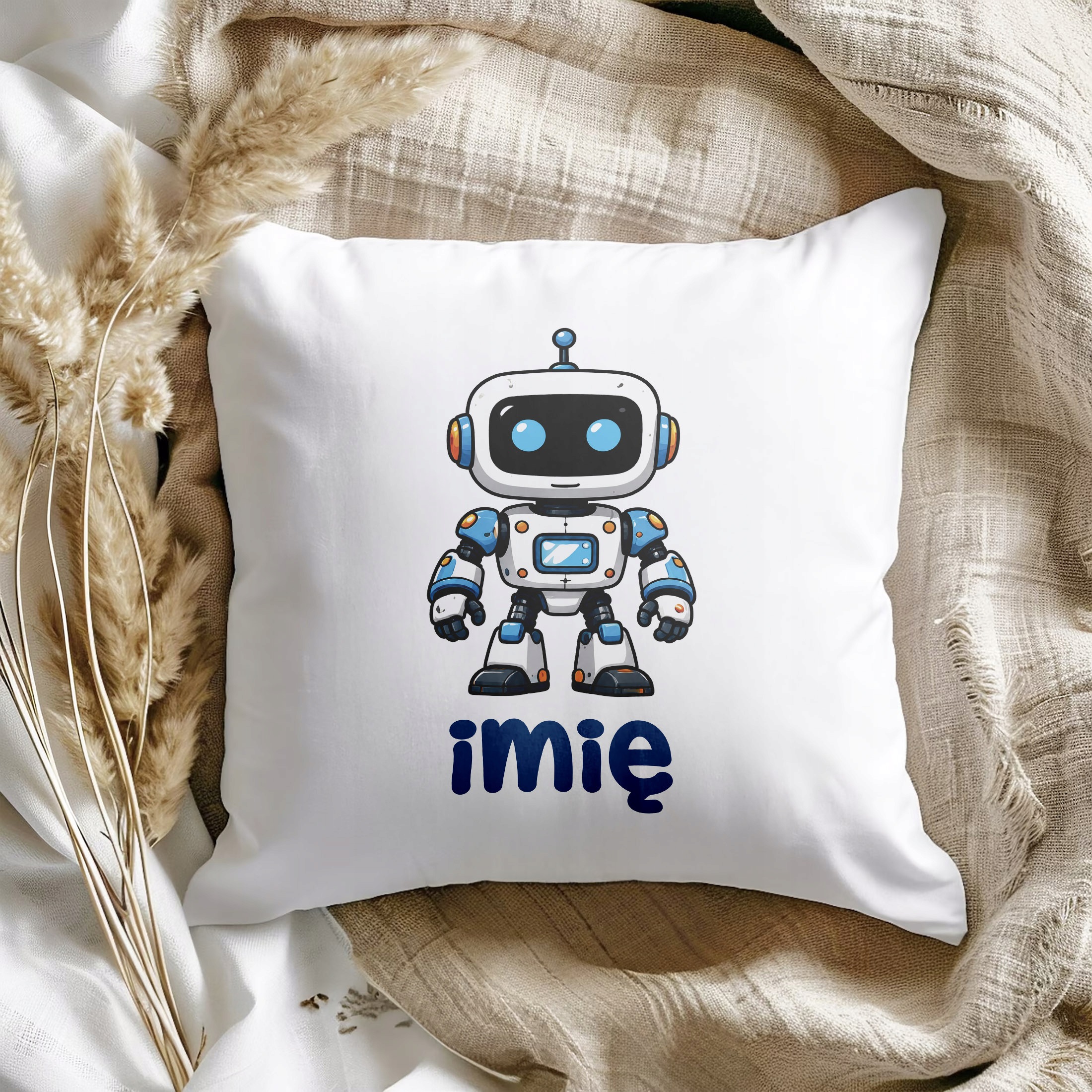 Zestaw Personalizowany Kubek Czarny Poduszka Robot Prezent