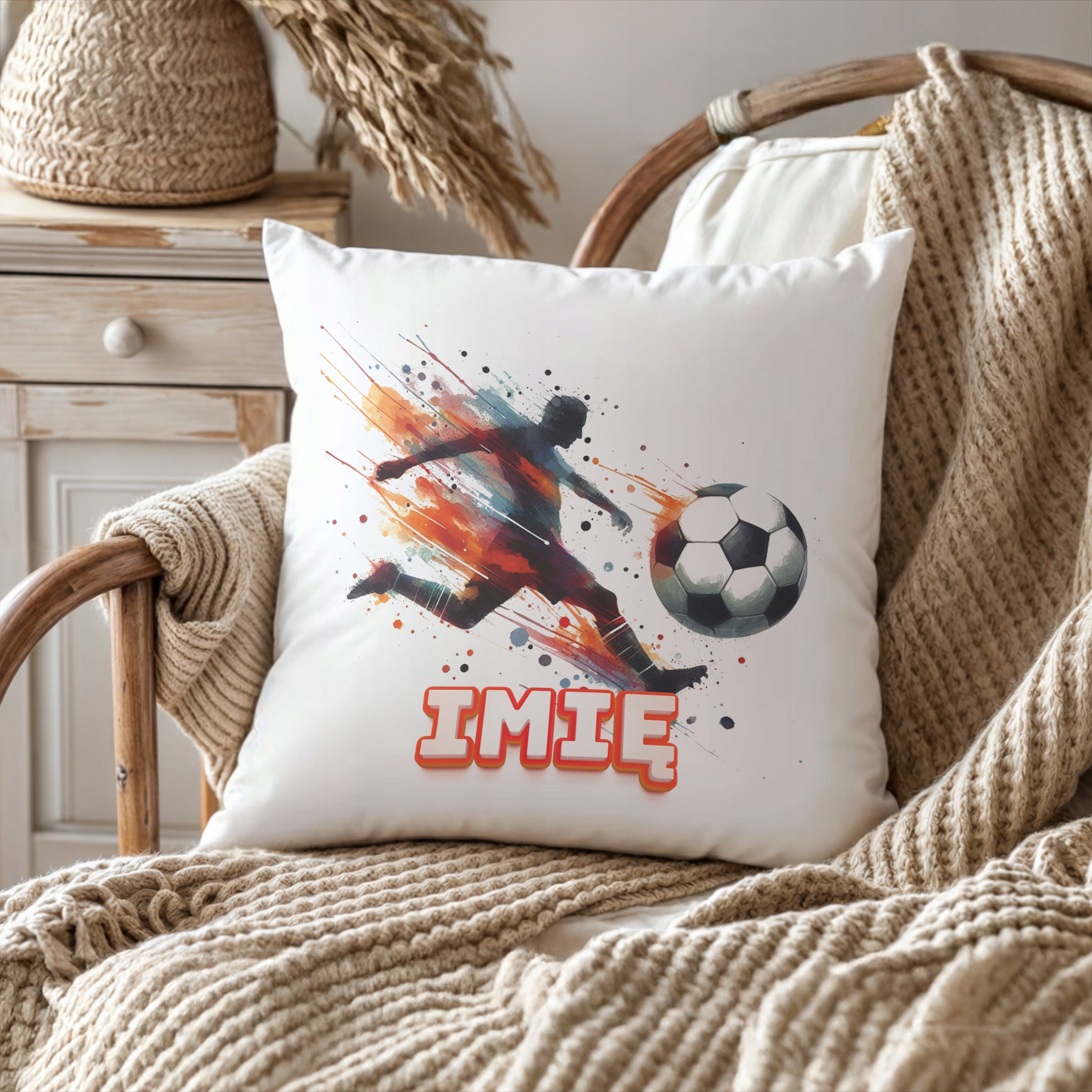 Zestaw Personalizowany Kubek + Poduszka 38×38 cm Piłka Nożna Dla Piłkarza
