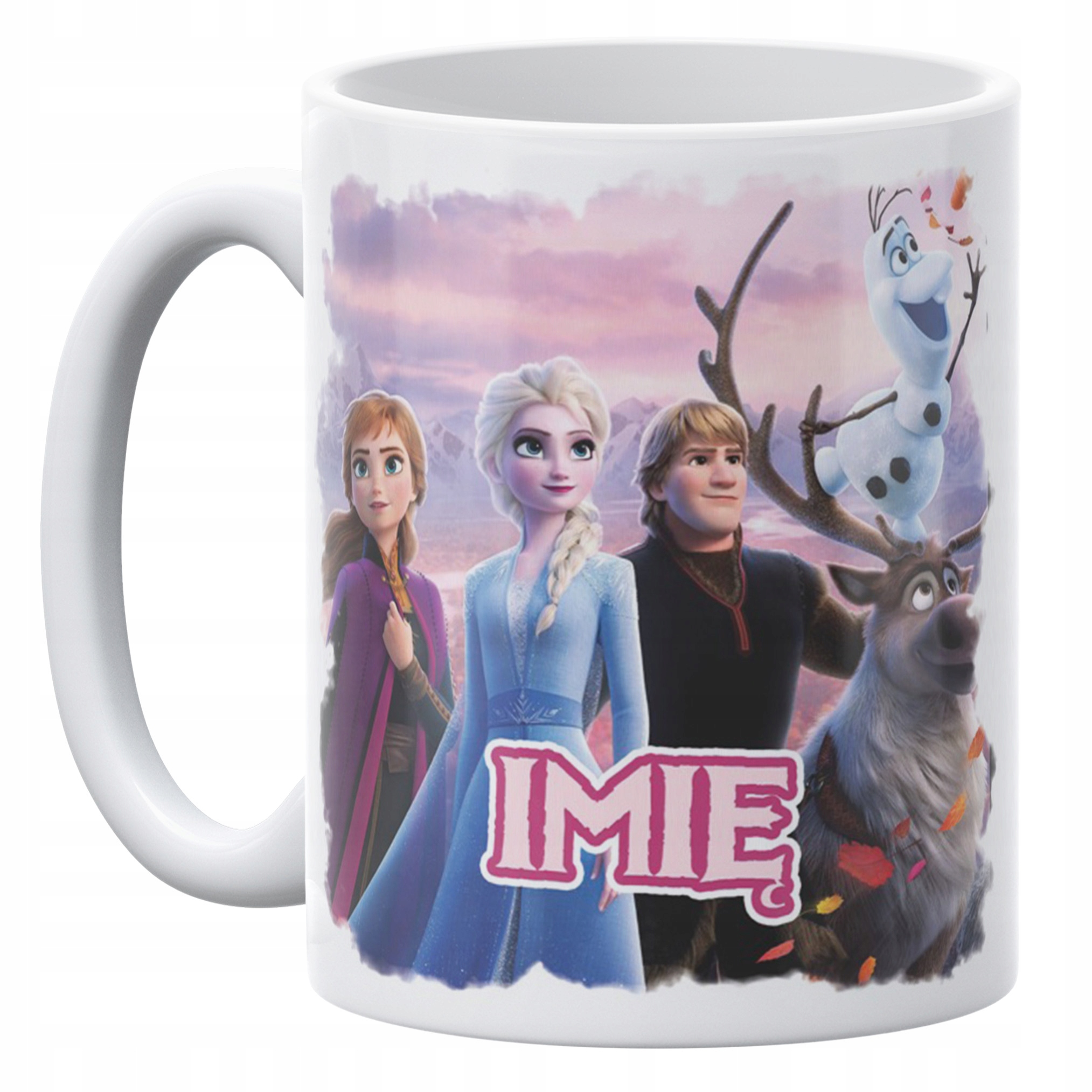Zestaw Personalizowany Kubek + Poduszka 38×38 cm Kraina Lodu Dla Dzieci