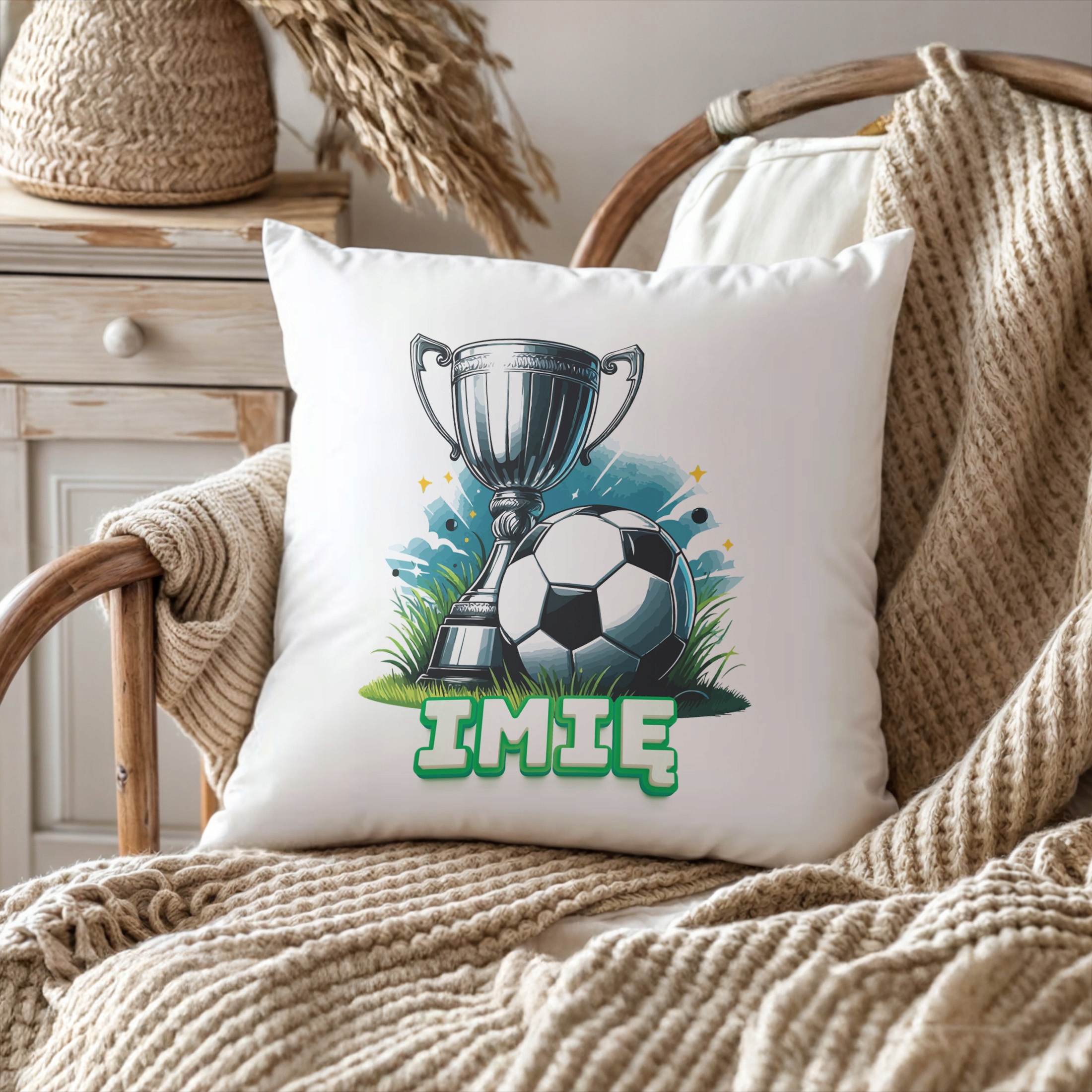 Zestaw Personalizowany Kubek + Poduszka 38×38 cm Piłka Nożna Dla Piłkarza