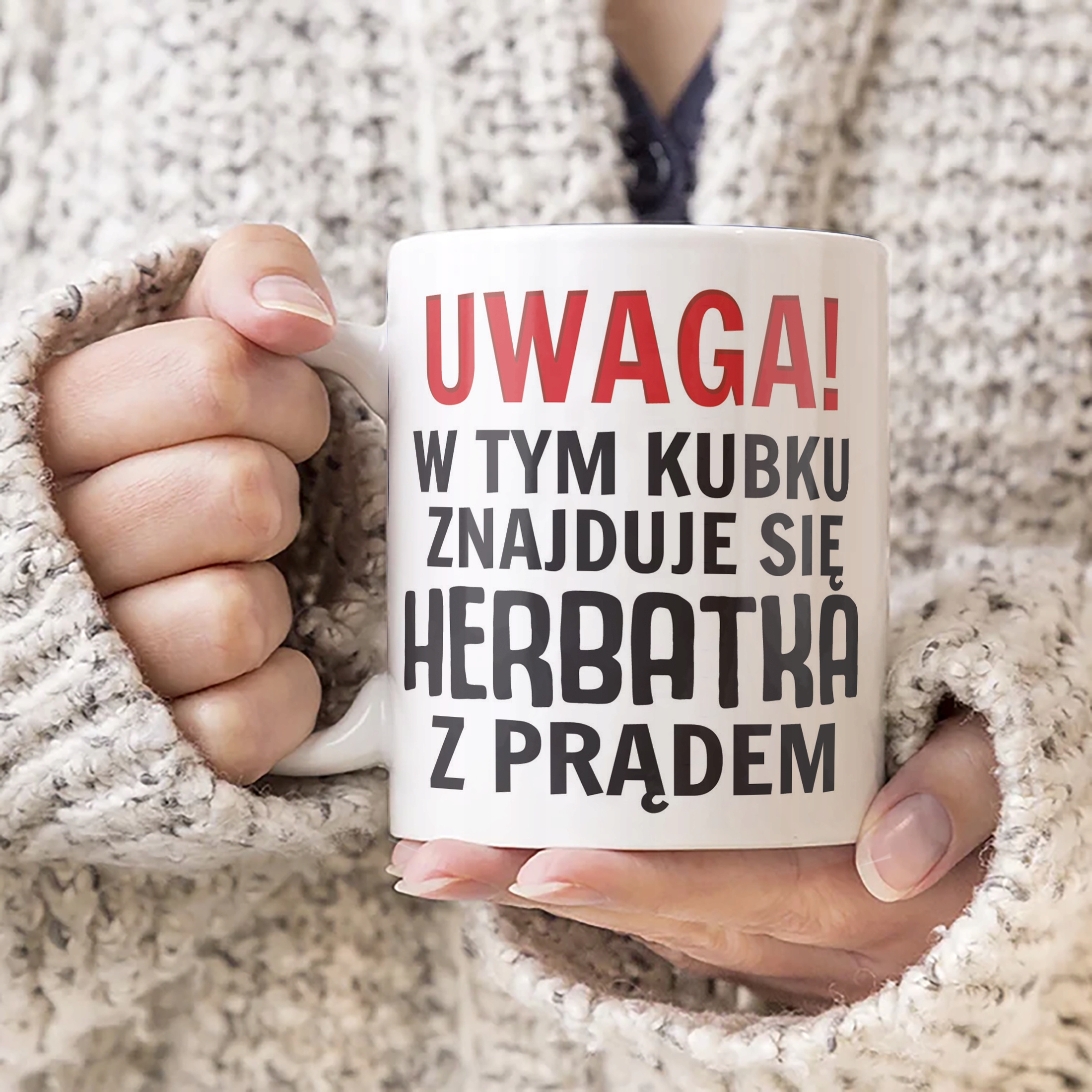 Kubek ceramiczny Uwaga Herbata Z Prądem Zabawny Prezent Upominek