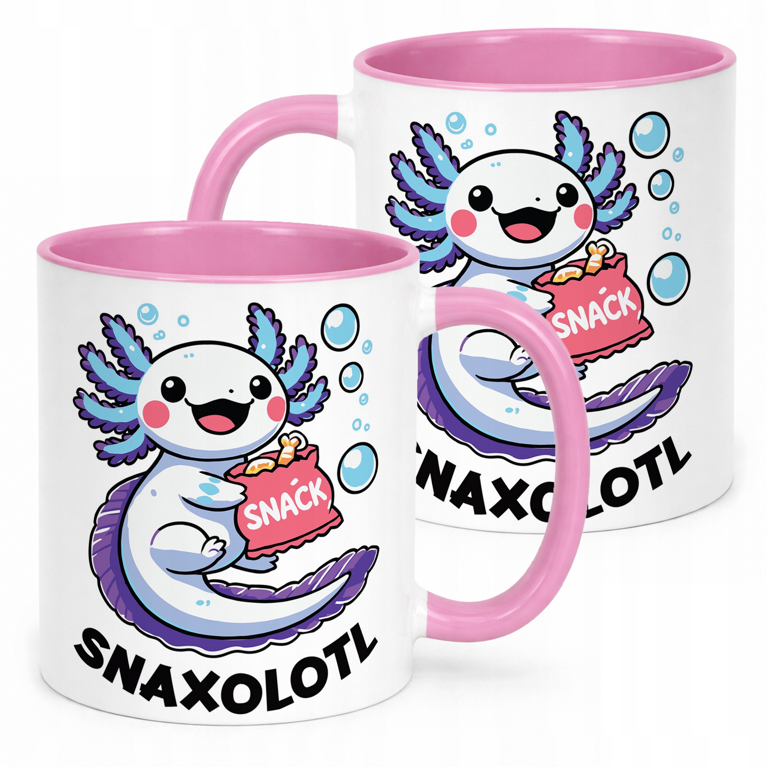 Fajny różowy kubek do kakao Aksolotl Axolotl Różowy Zwierzak Trend Viral