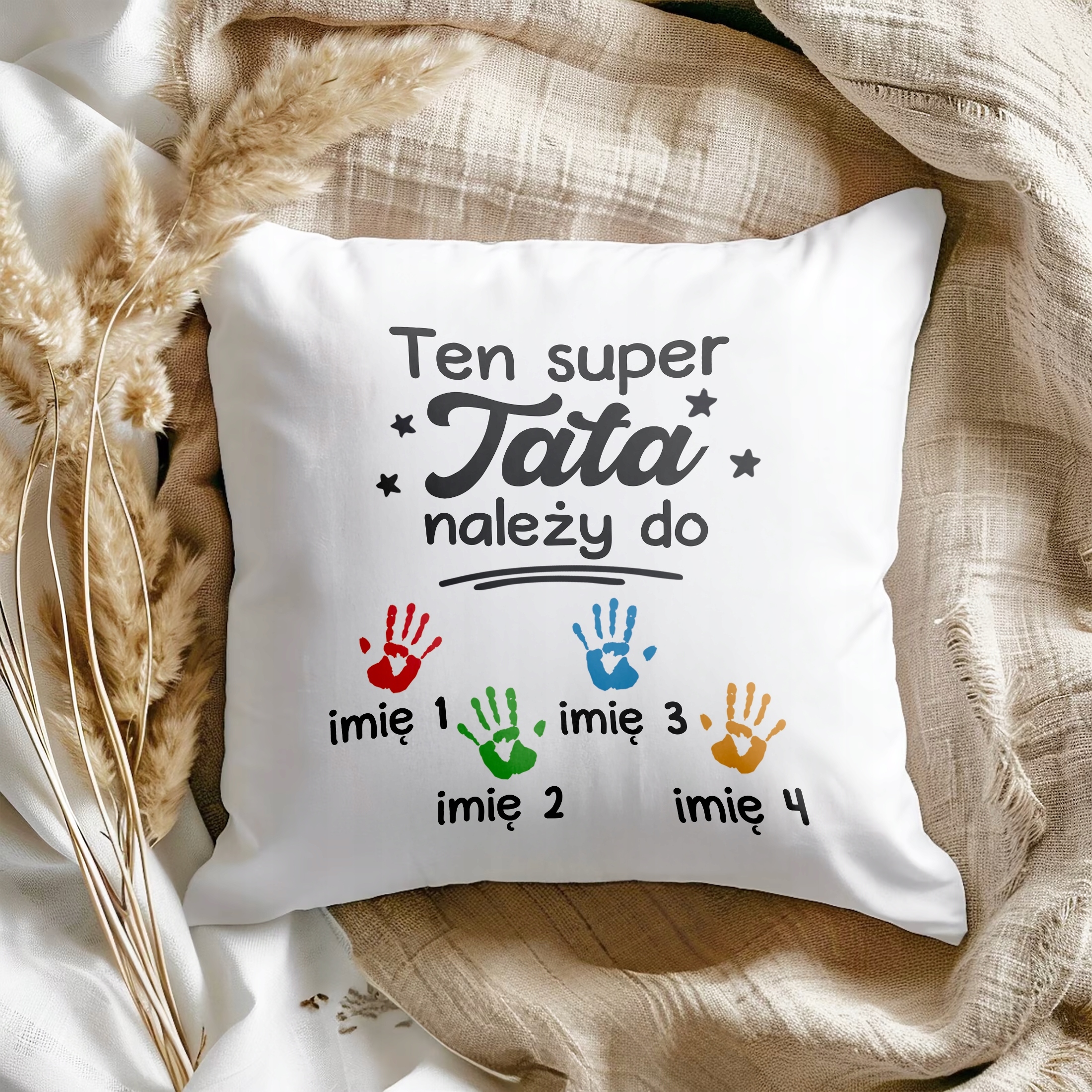 Poduszka personalizowana 38x38cm Dzień Ojca Tata Należy Do 4 Dzieci
