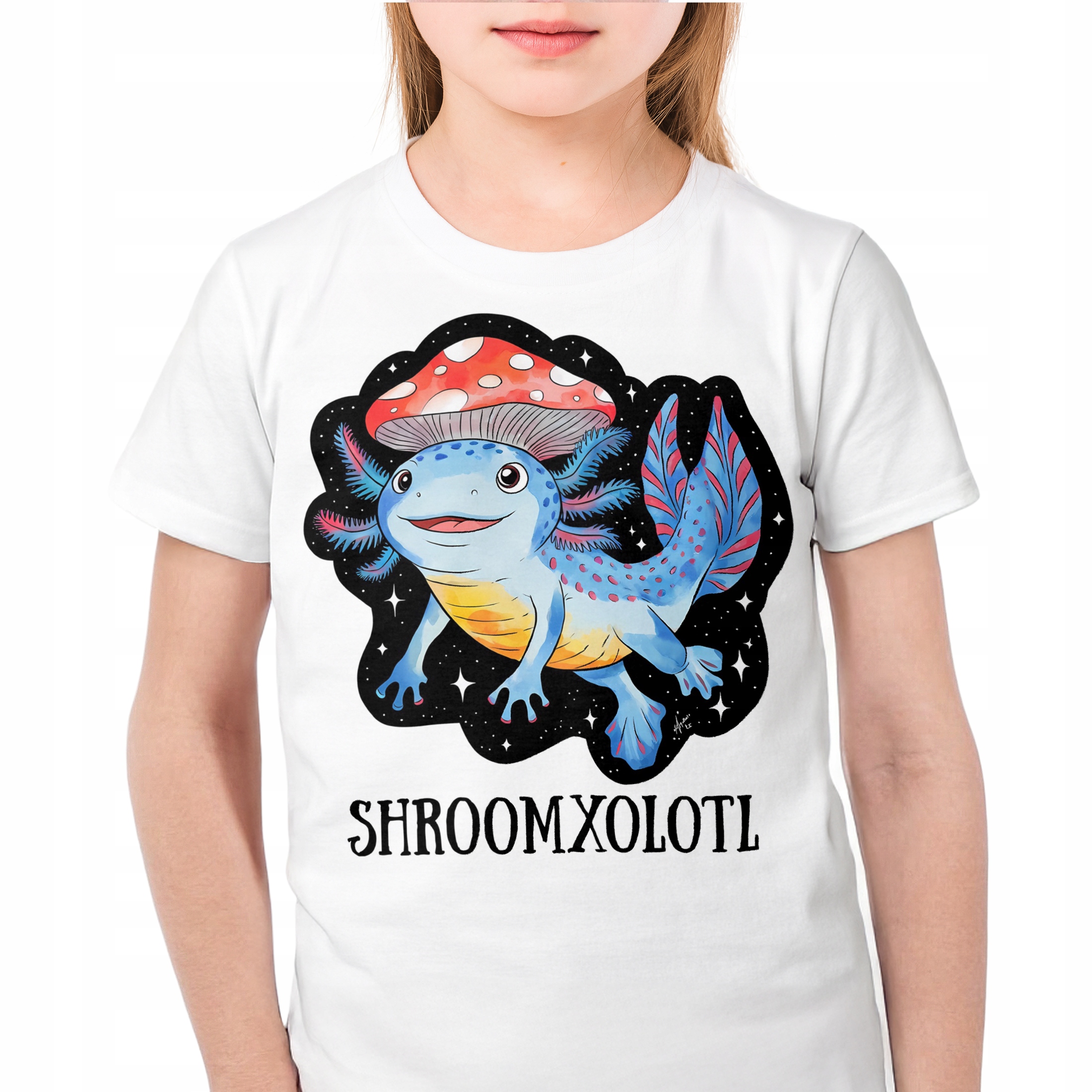 Koszulka dziecięca biała Aksolotl Axolotl Pixel Gra Różowy