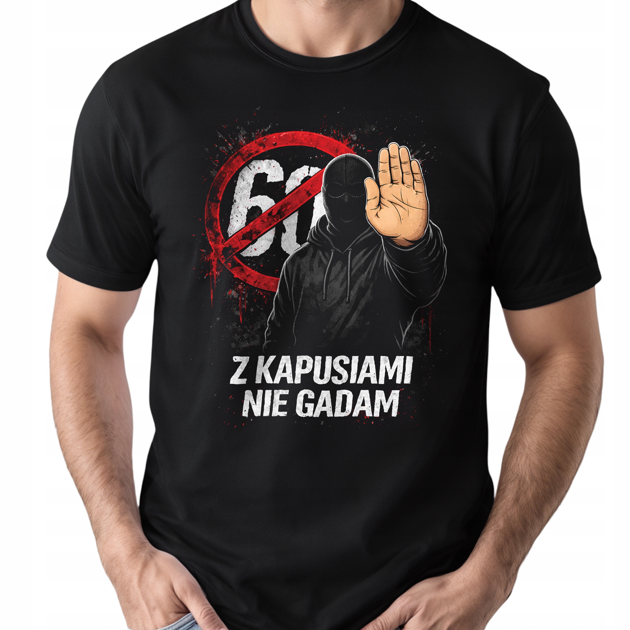 Koszulka czarna męska Z Kapusiami nie gadam Przekreślona Anty 60 r. 3XL