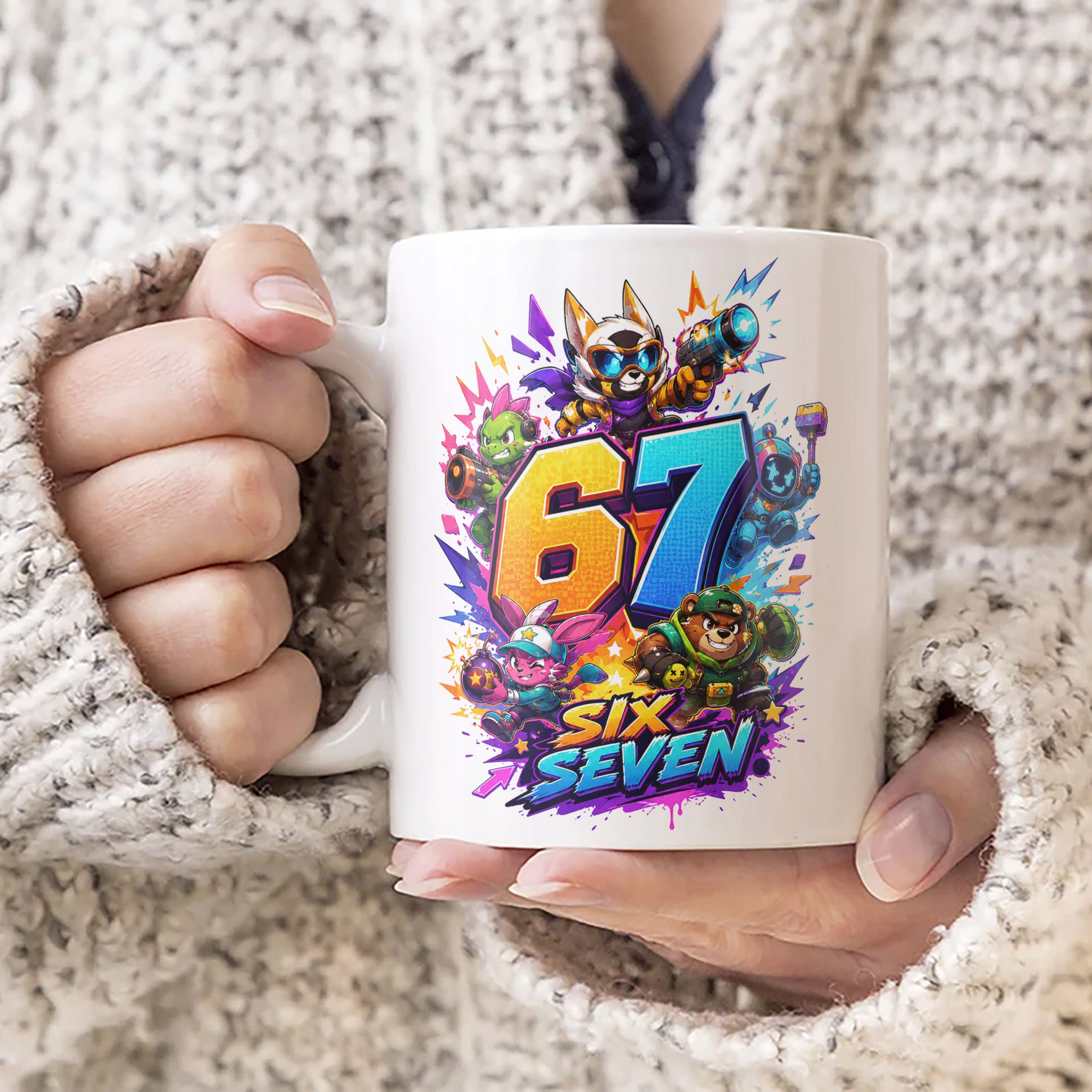 Biały Kubek z nadrukiem 67 SIX SEVEN Dla Dzieci Prezent Upominek