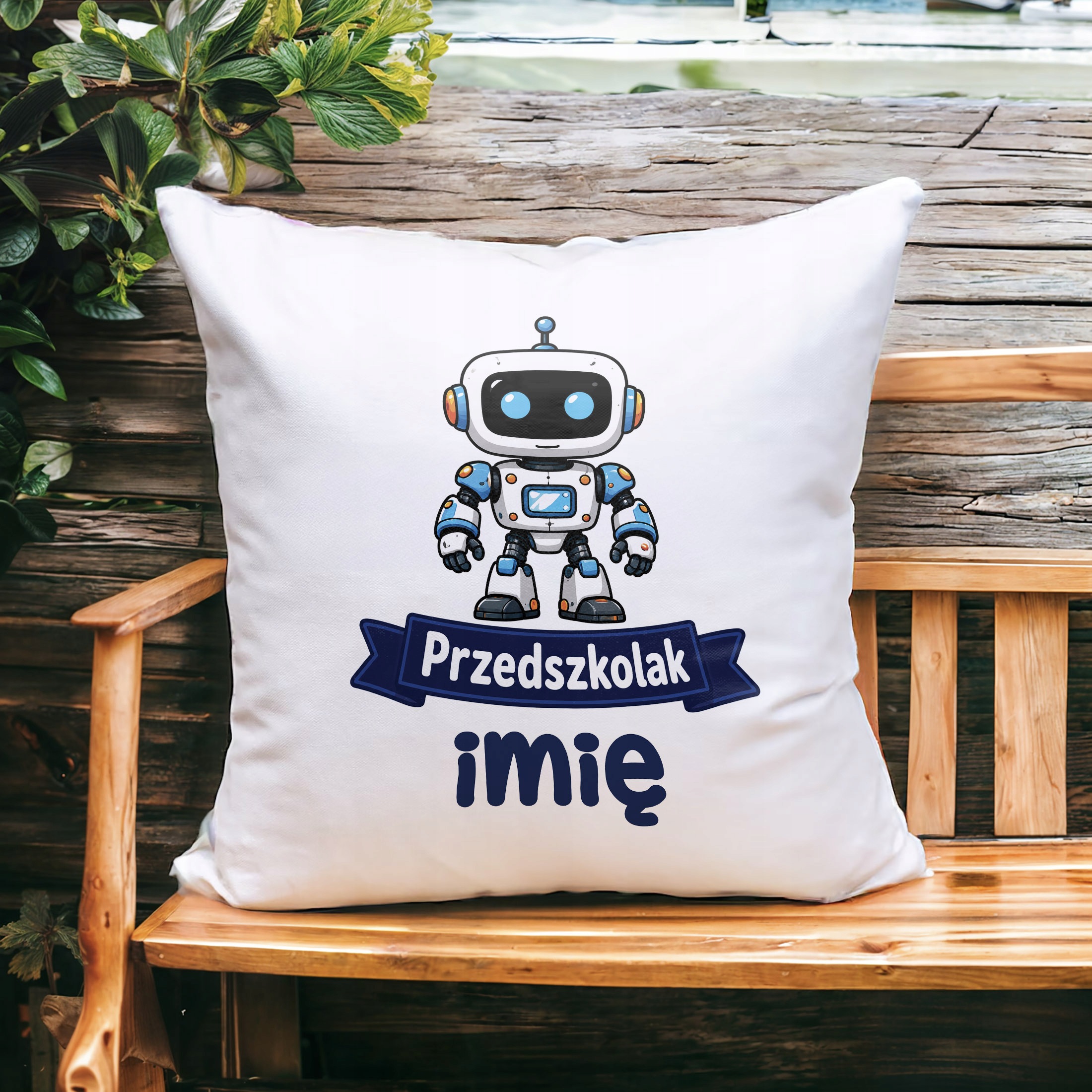 Zestaw Personalizowany Kubek Czarny Poduszka Przedszkolak Robot