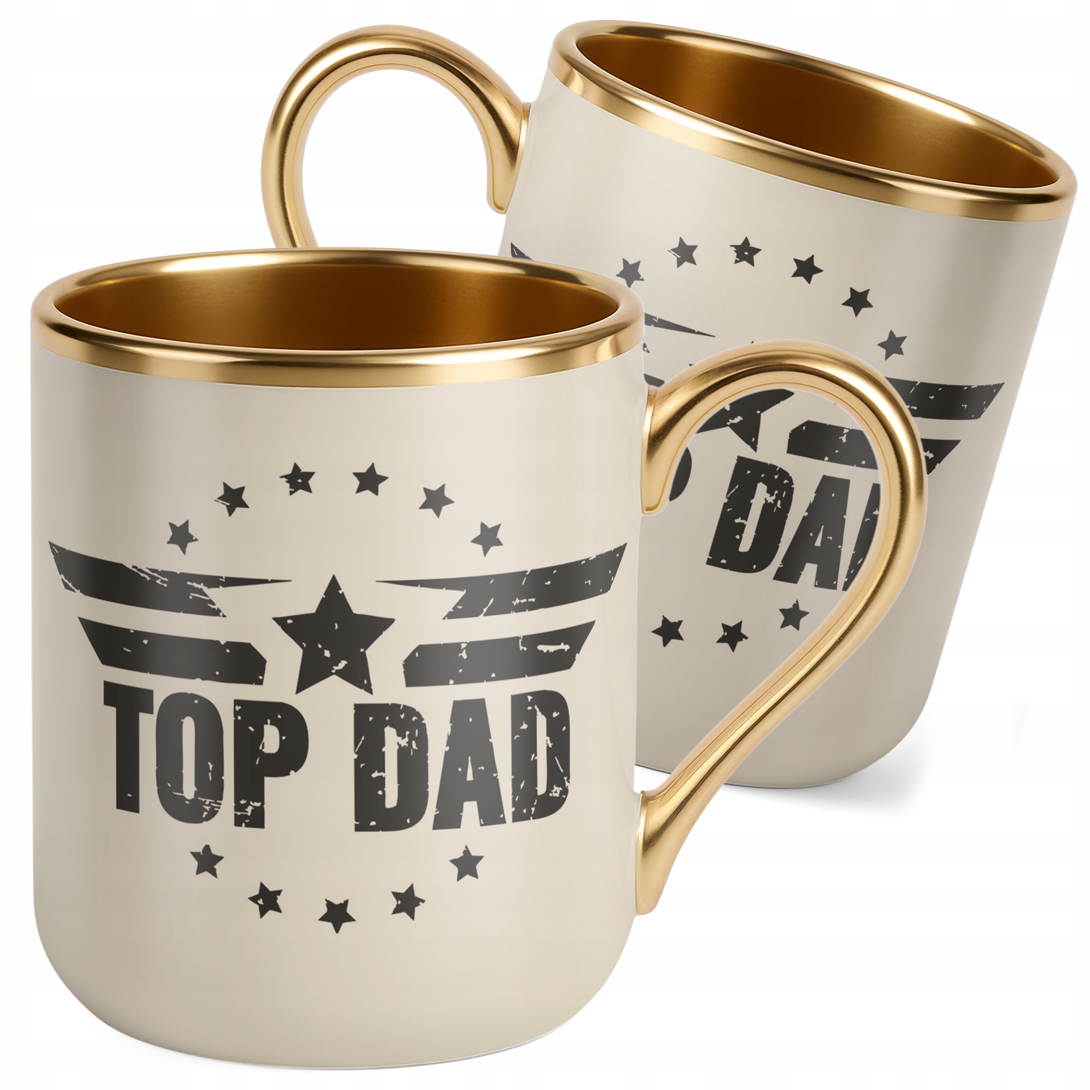 Kubek Premium Złoty Ecru Dzień Ojca Dla Taty Top Dad Top Gun Prezent