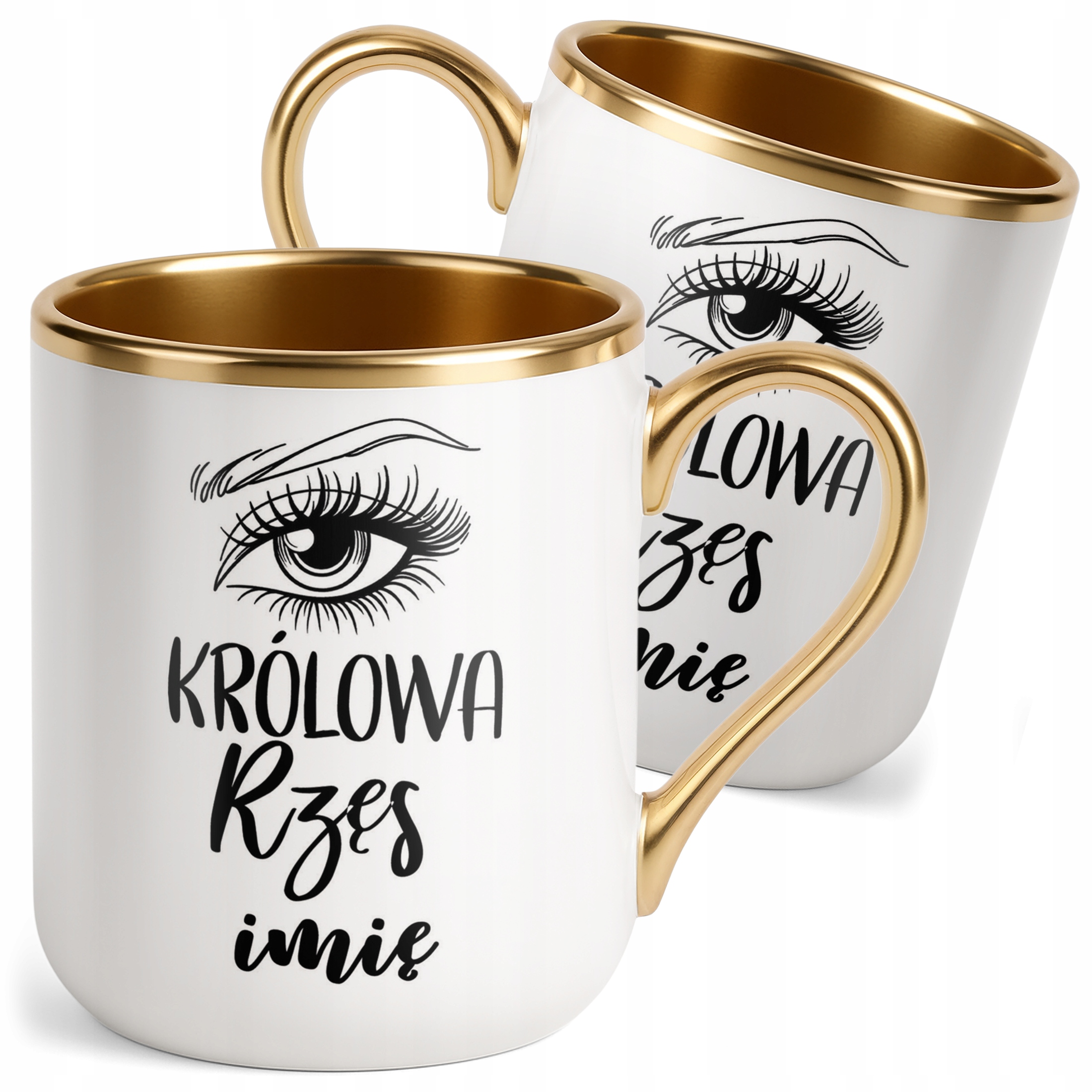 Kubek Premium Złoty Personalizowany Królowa Rzęs Dla Stylistki Prezent