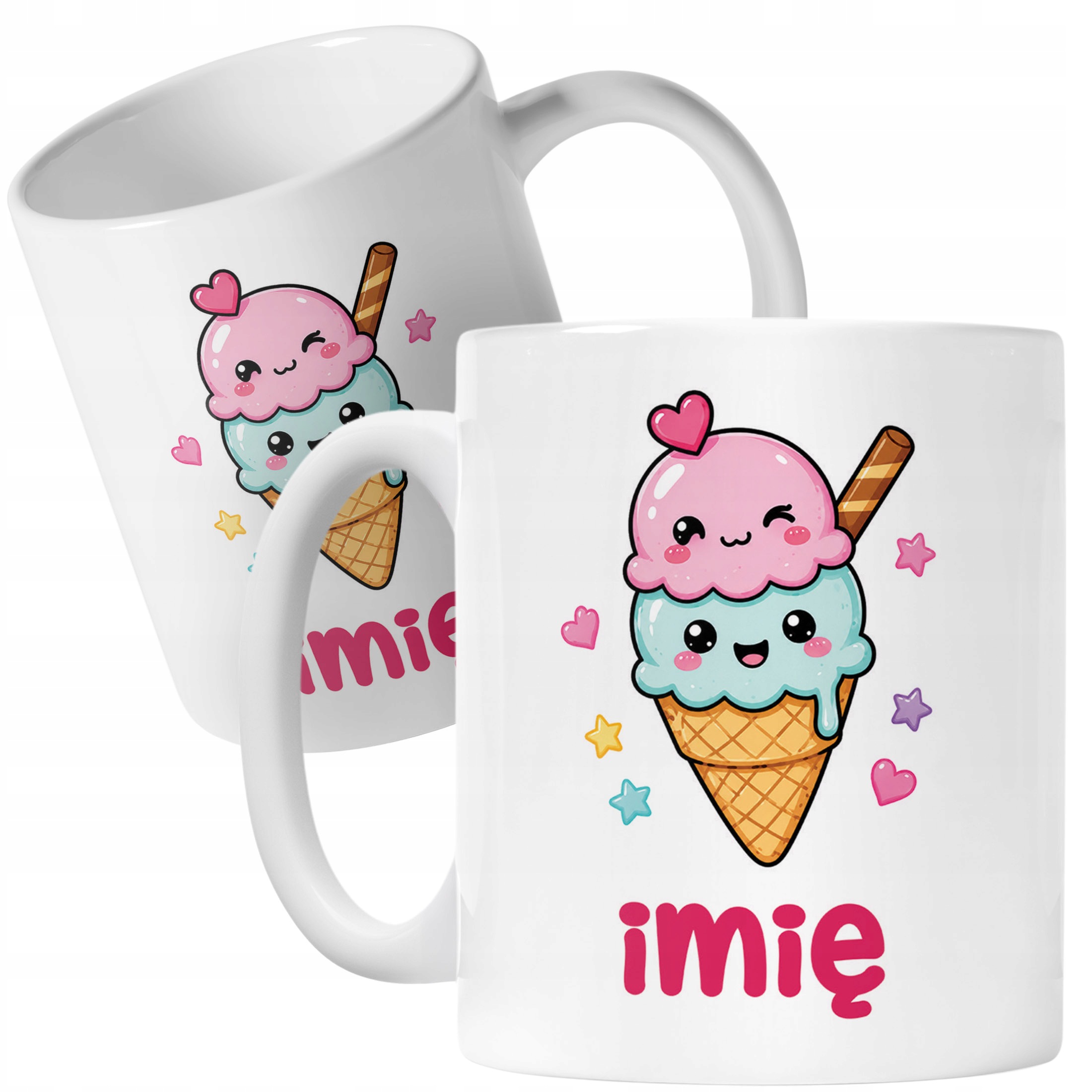 Biały Kubek z nadrukiem personalizowany Kawaii Lody Dla Dzieci Prezent