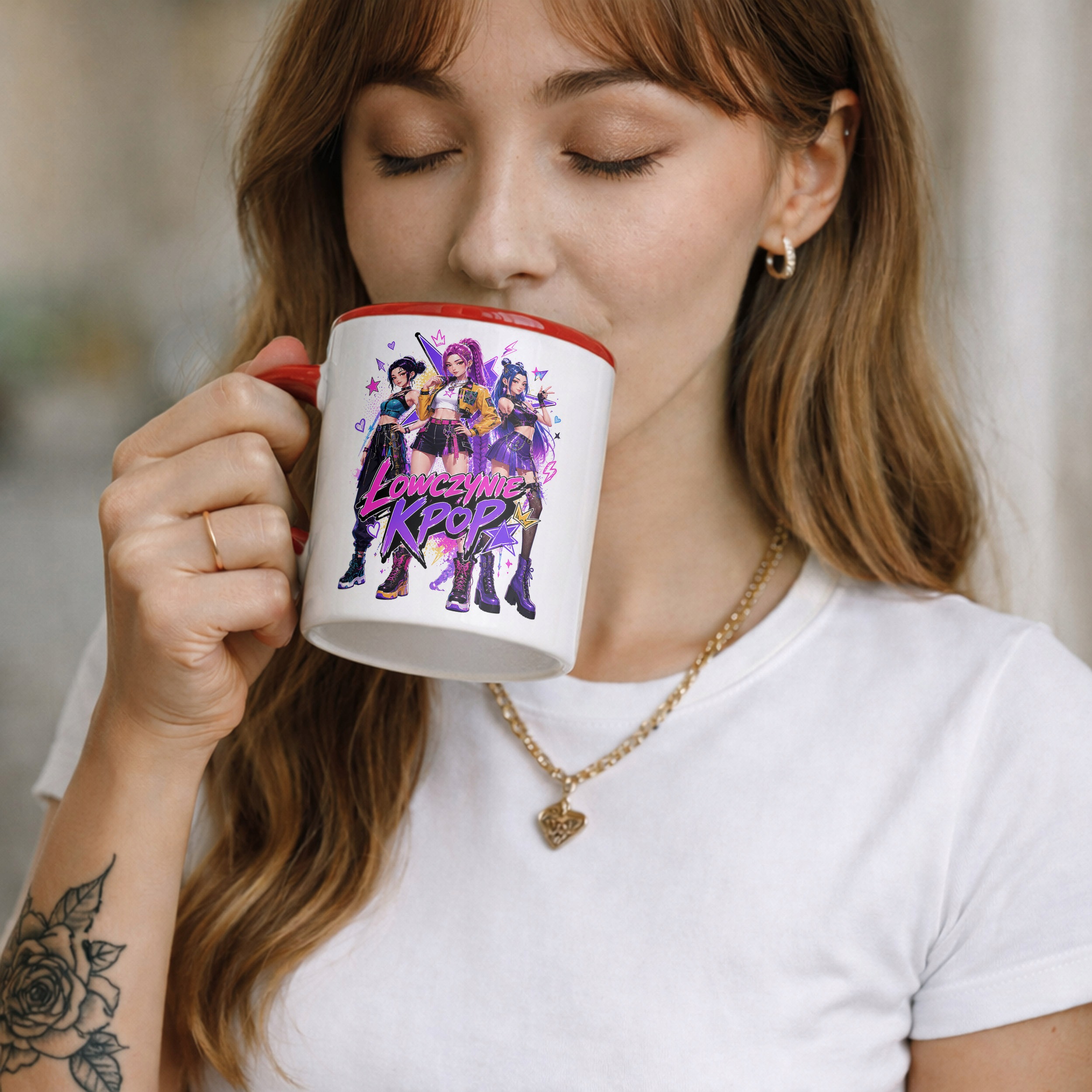 Zestaw Plecak Worek Kubek Czerwony Z Nadrukiem ŁOWCZYNIE KPOP Dla Dzieci