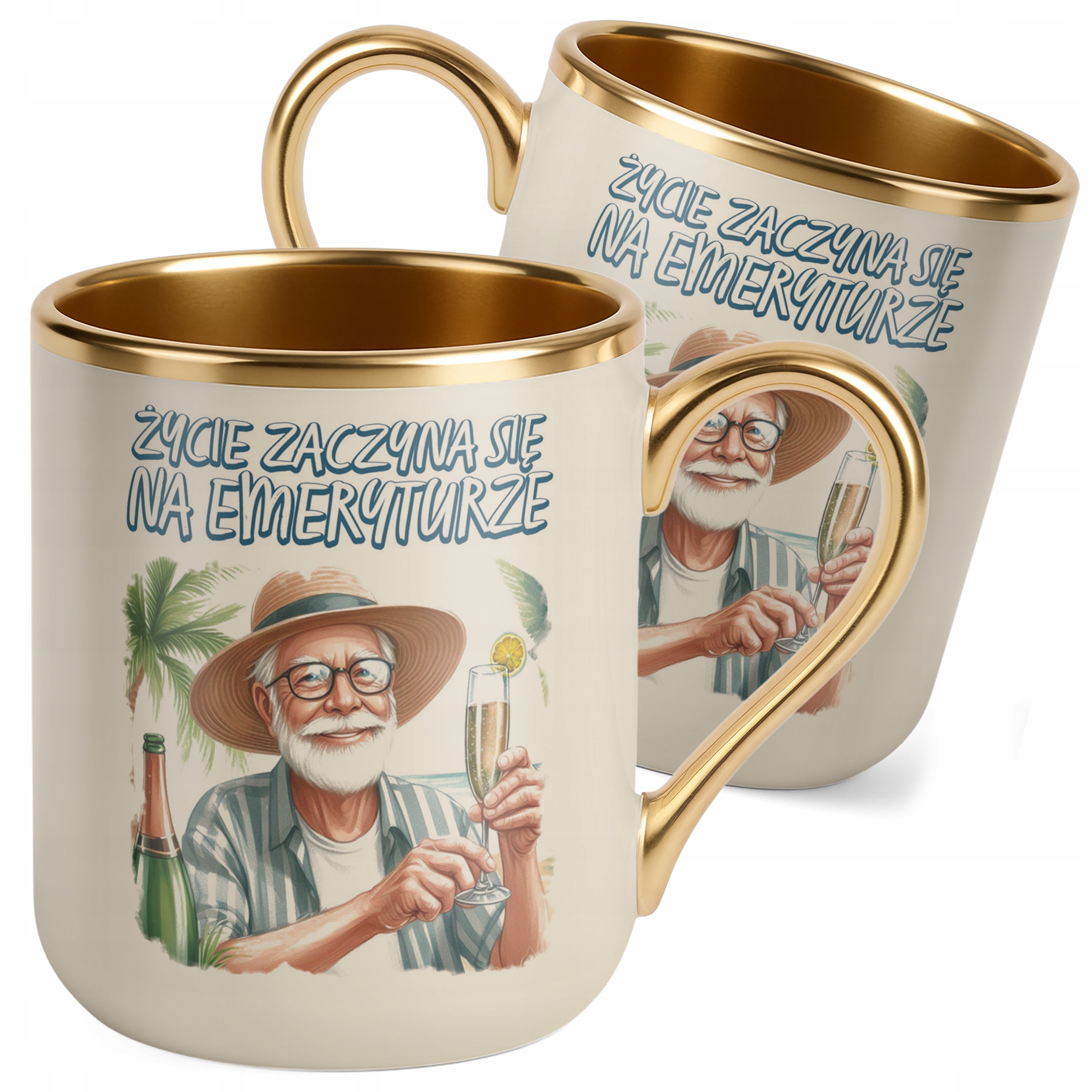 Kubek Premium Złoty Ecru Z okazji Emerytury Dla Emeryta Prezent
