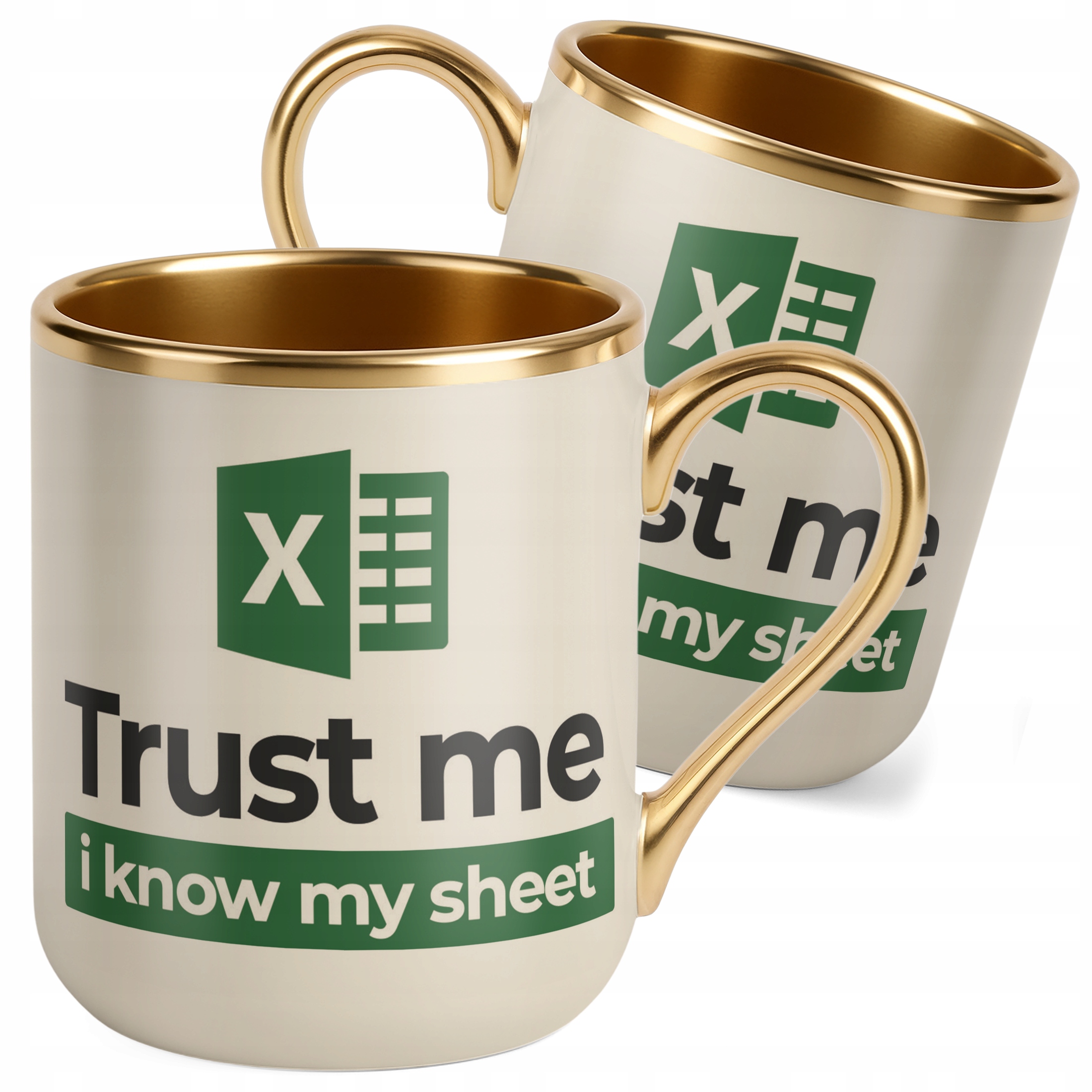 Kubek Premium Złoty Ecru Trust Me I Know My Sheet Excel Zabawny Prezent