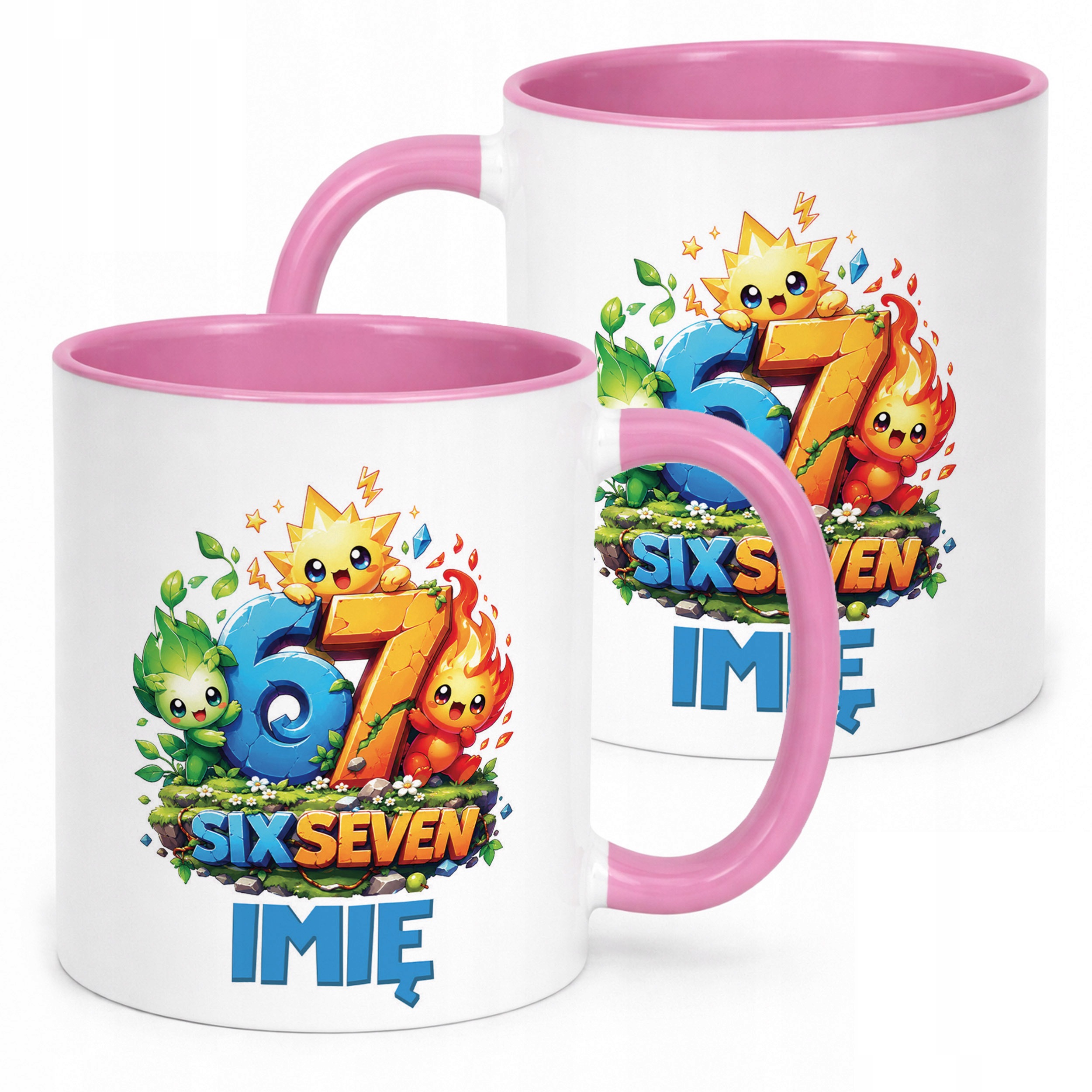 Kubek Różowy z nadrukiem personalizowany SIX SEVEN Dla Dzieci Prezent
