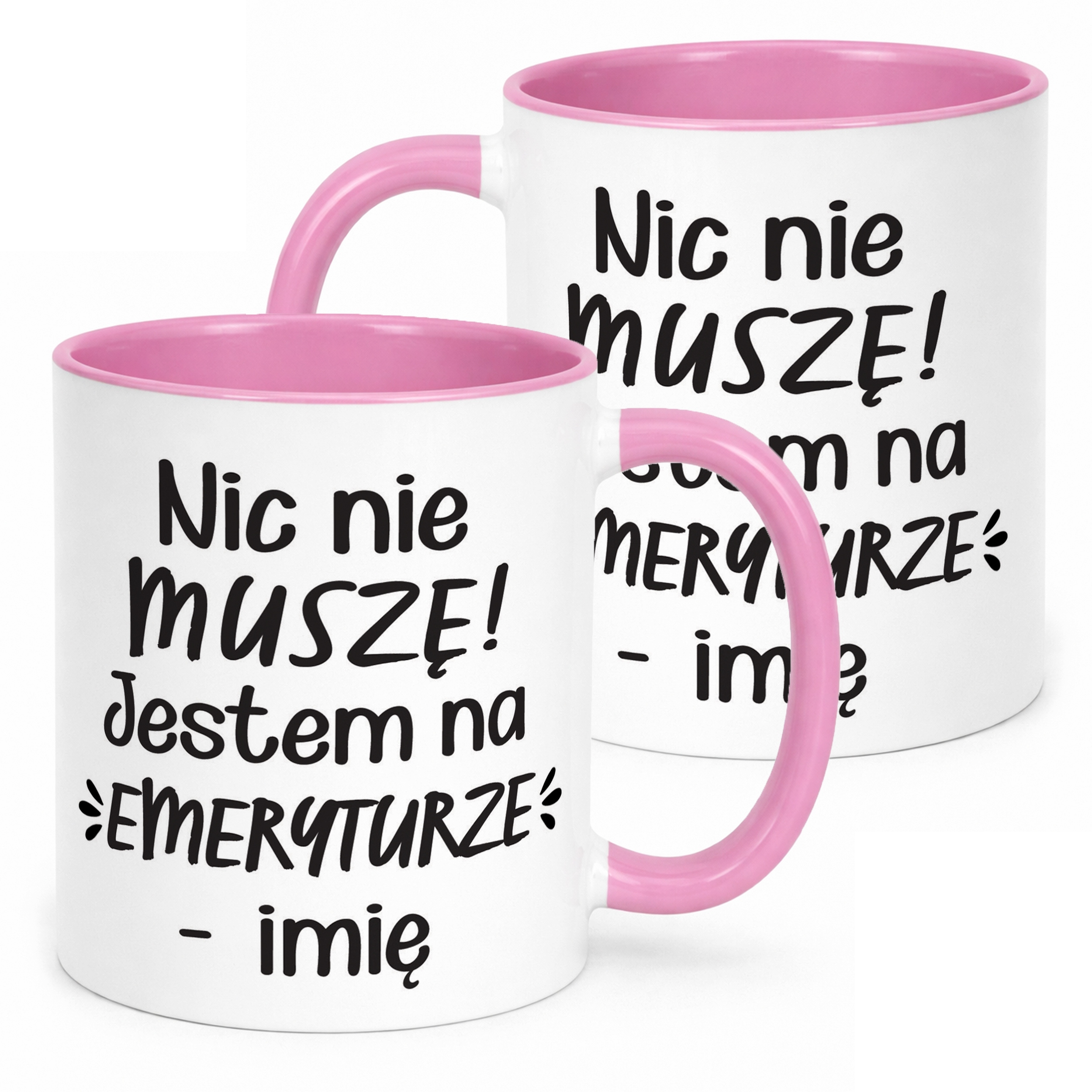 Kubek Różowy Personalizowany z okazji Emerytury Dla Emeryta Emerytki