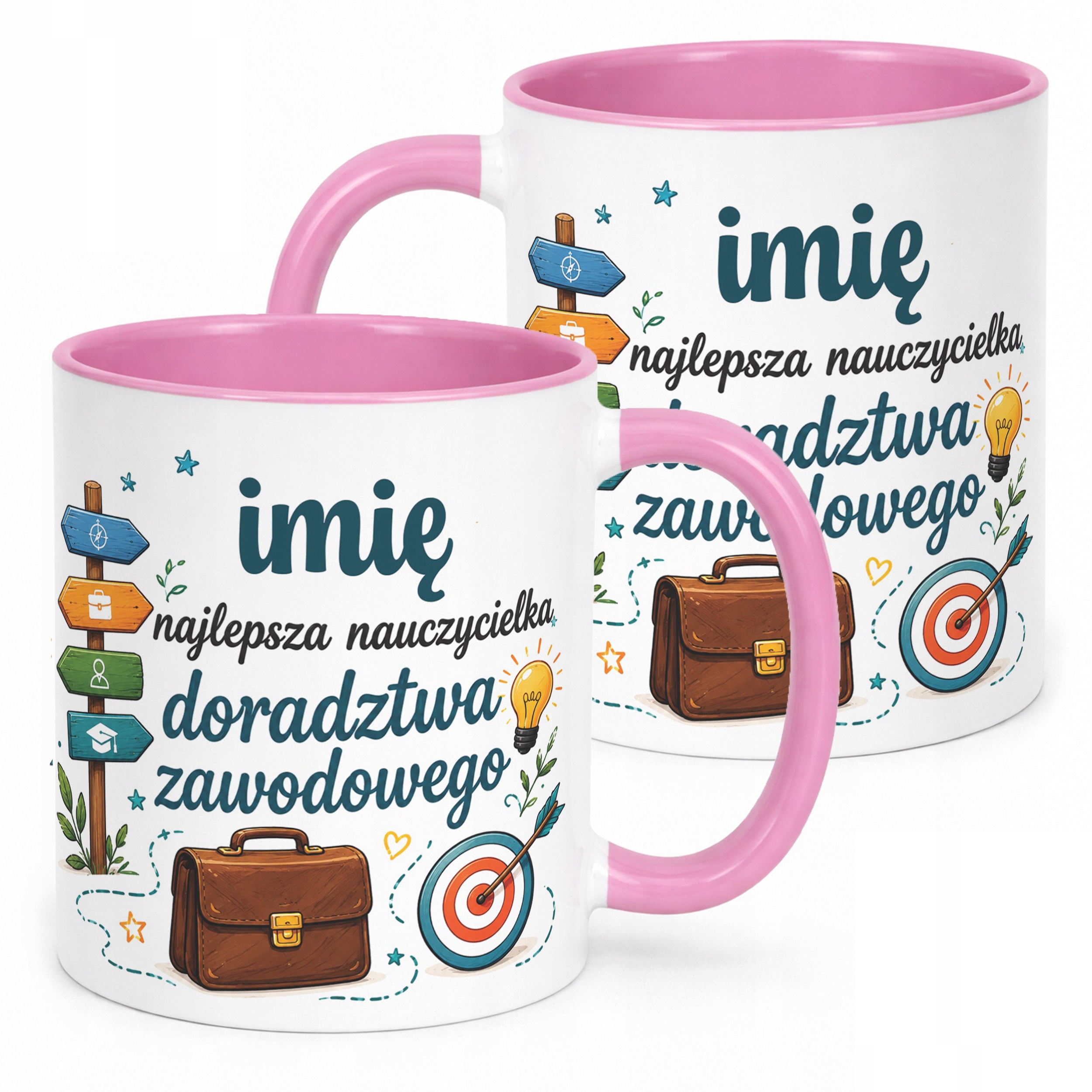Kubek Różowy z Imieniem Dzień Nauczyciela Doradztwo Zawodowe