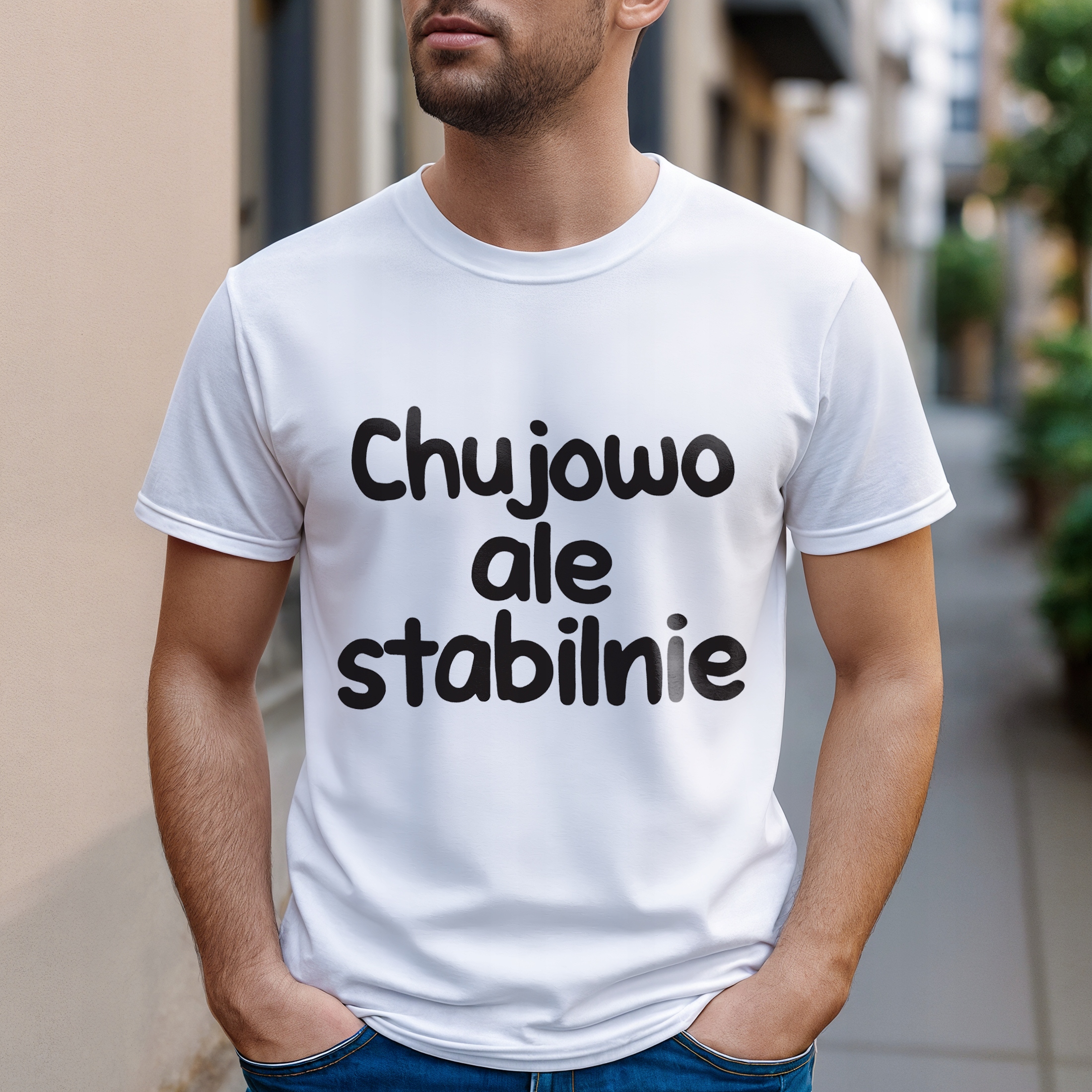 Koszulka biała męska Chuj**o Ale Stabilnie Zabawny Prezent r. 3XL