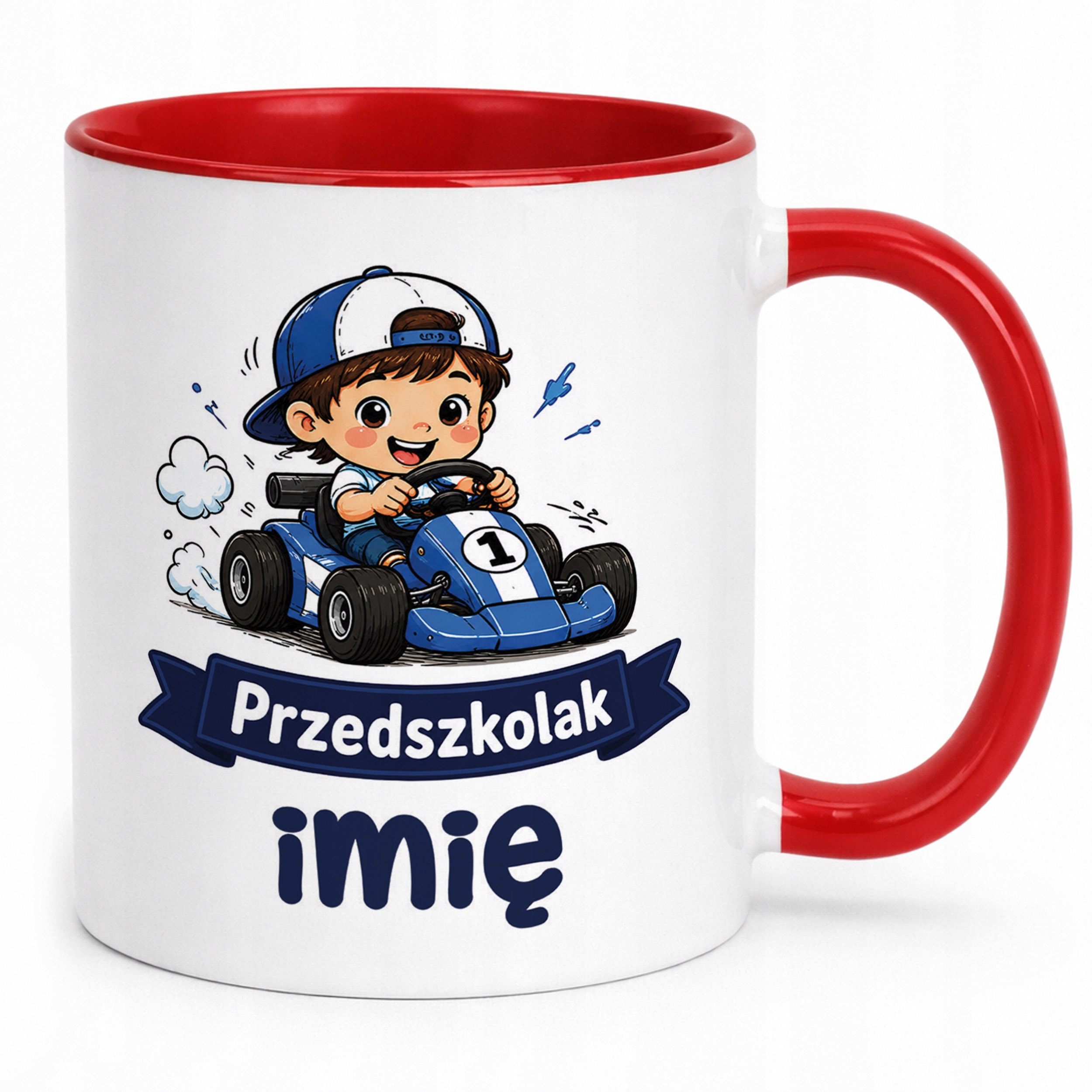 Zestaw Personalizowany Kubek Czerwony Poduszka Przedszkolak Prezent