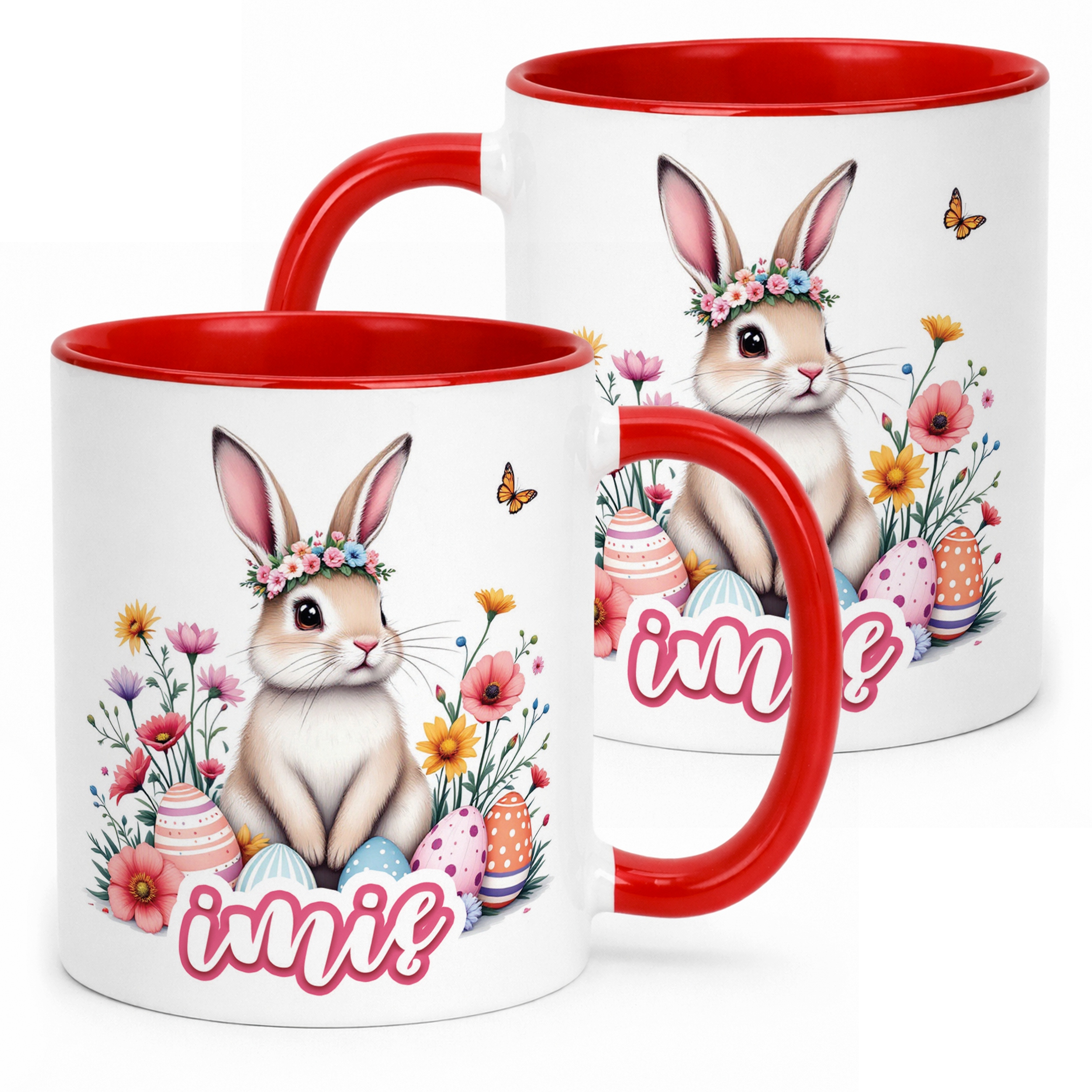 Kubek Czerwony Personalizowany Wielkanoc Prezent Zając Wiosna
